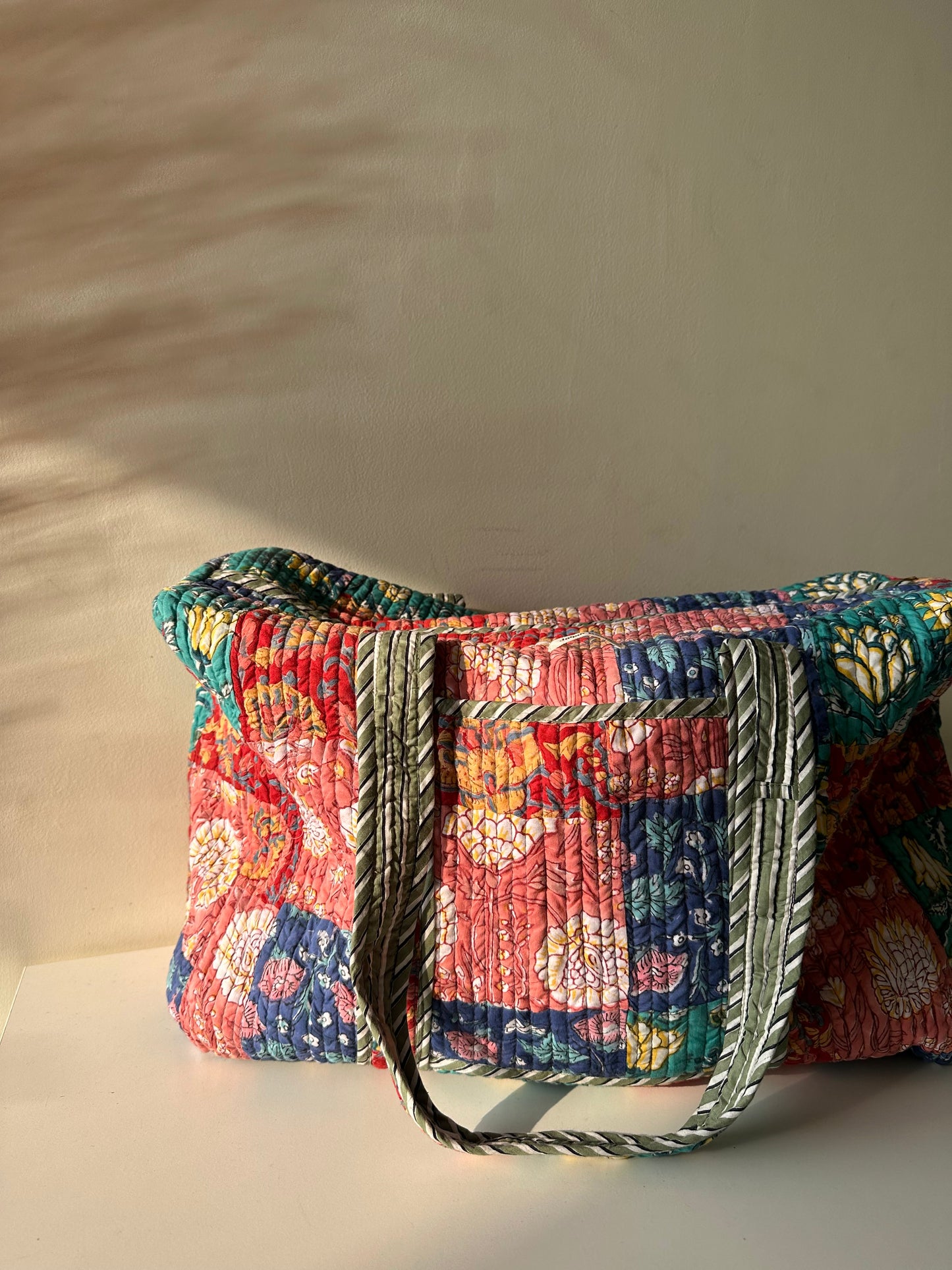 Multi Coloured Quilted Patchwork Travel Duffle Bag