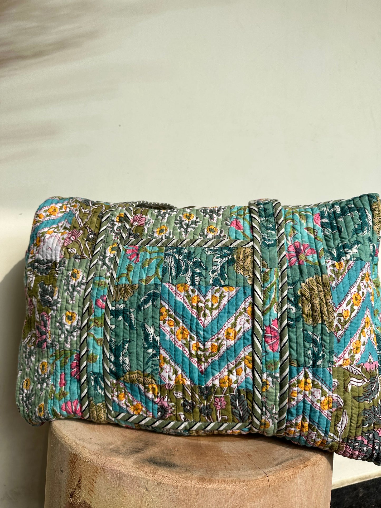 Multi Coloured Quilted Patchwork Travel Duffle Bag