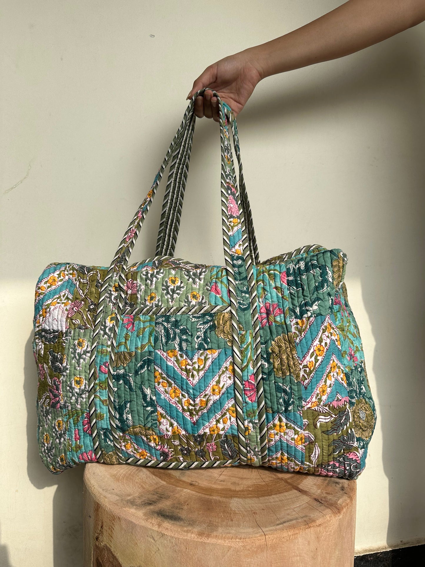 Multi Coloured Quilted Patchwork Travel Duffle Bag