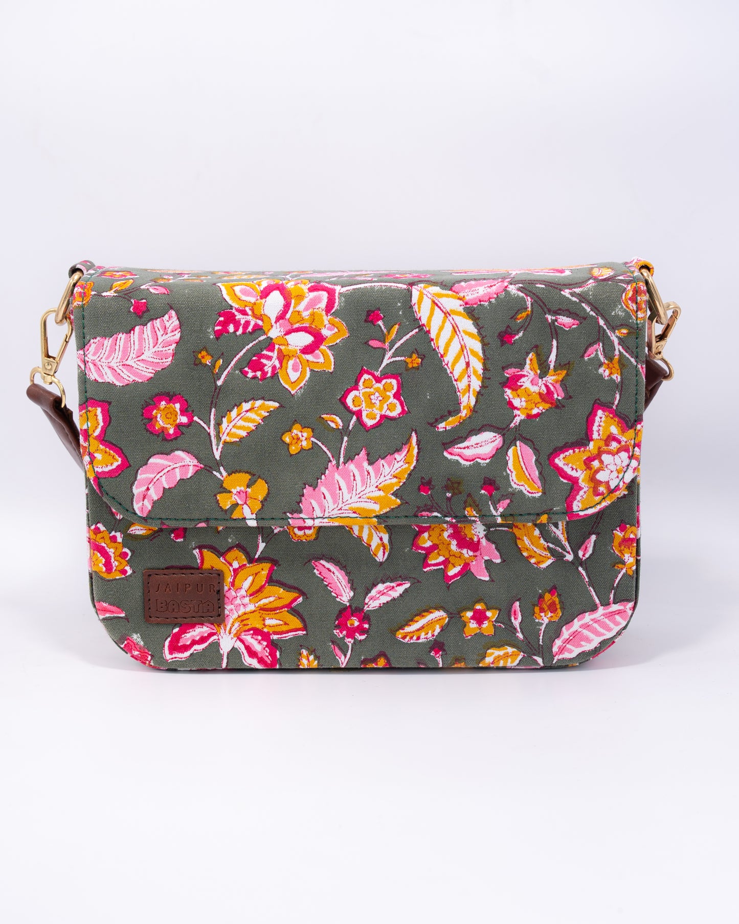 Tropical Green Blockprinted Cross Body Bags