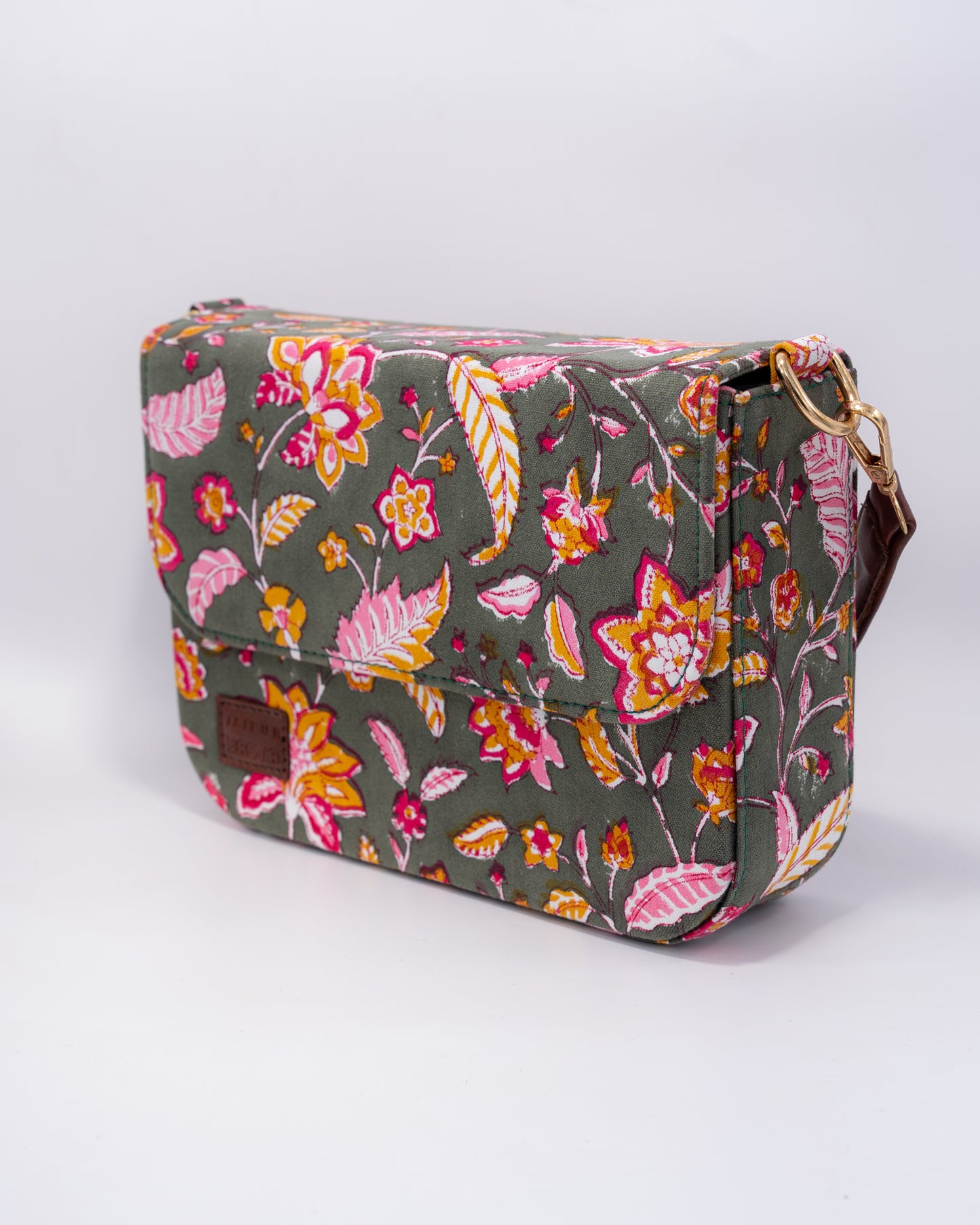 Tropical Green Blockprinted Cross Body Bags