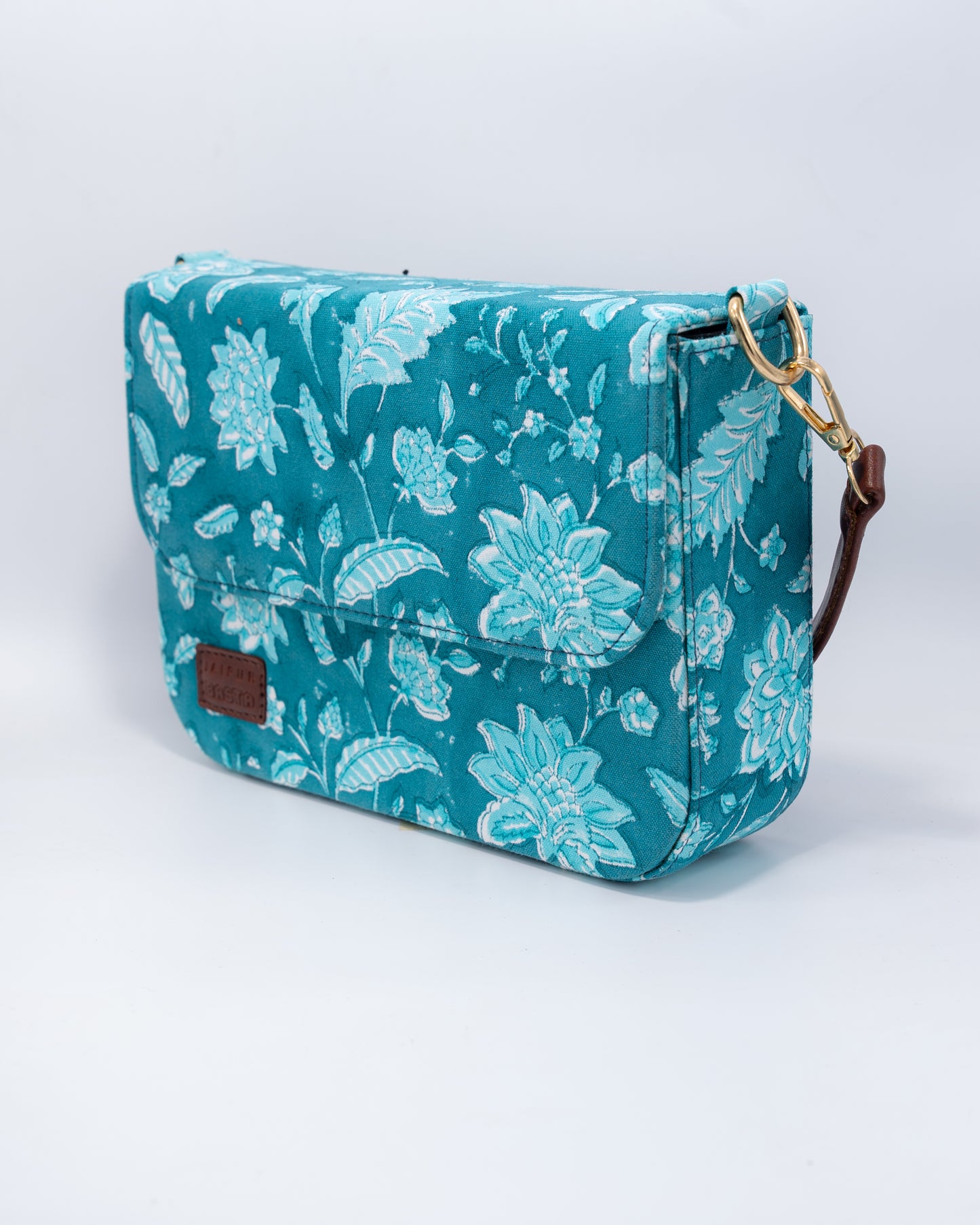 Aqua Blue Blockprintedi Cross Body Bags