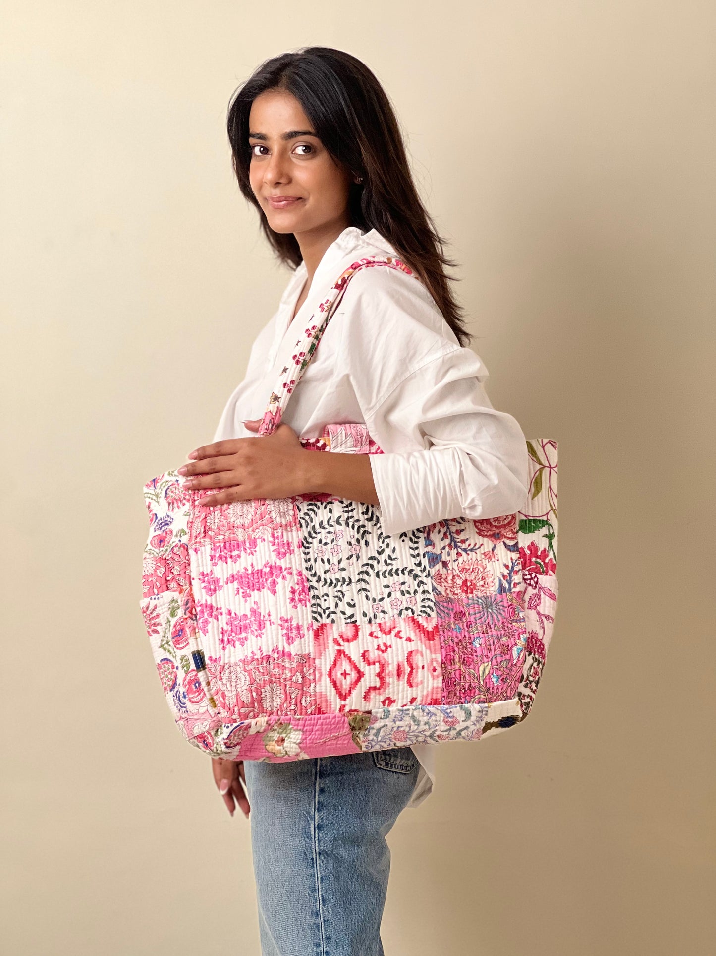 Multi Coloured Patchwork Quilted Everyday Tote Bag
