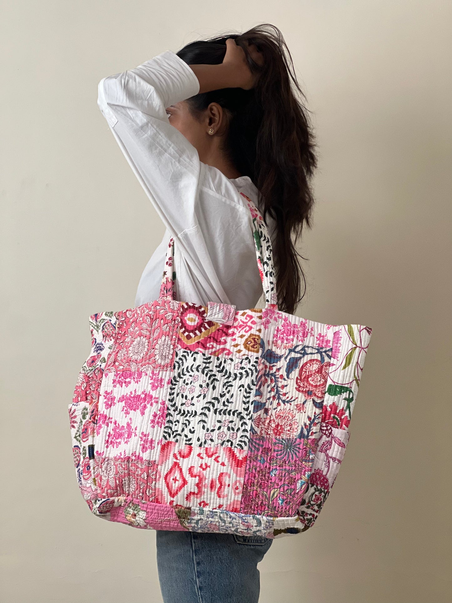Multi Coloured Patchwork Quilted Everyday Tote Bag