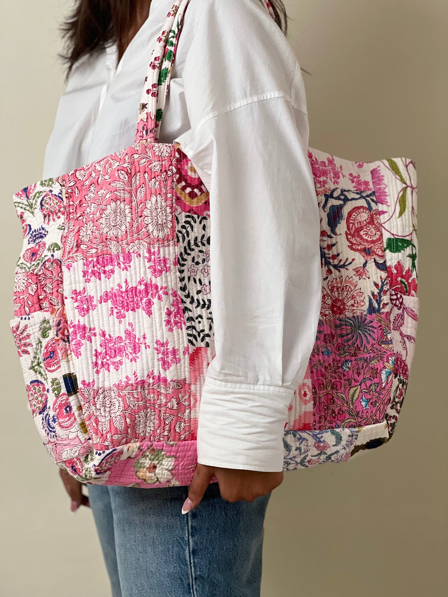 Multi Coloured Patchwork Quilted Everyday Tote Bag