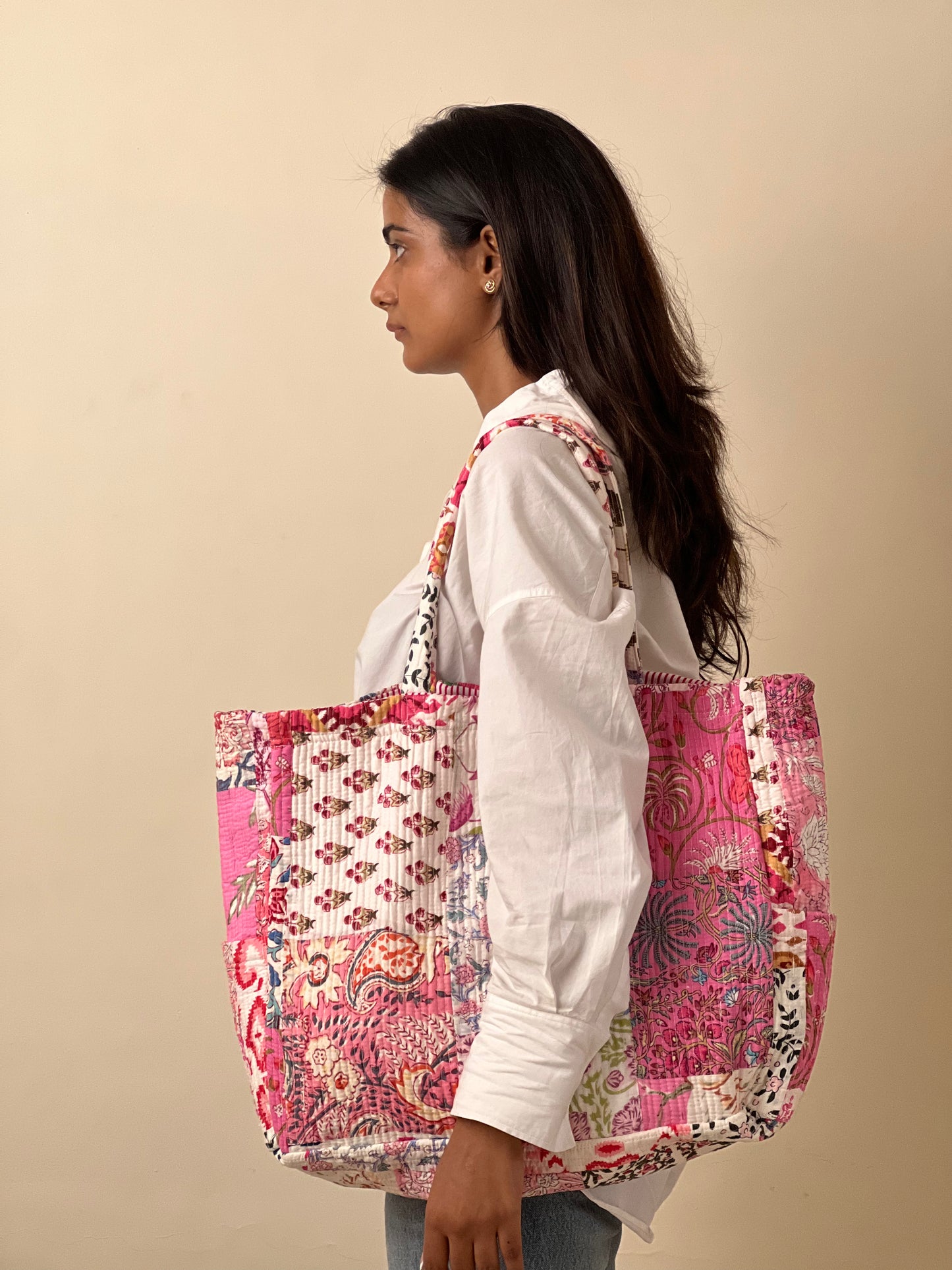 Multi Coloured Patchwork Quilted Everyday Tote Bag