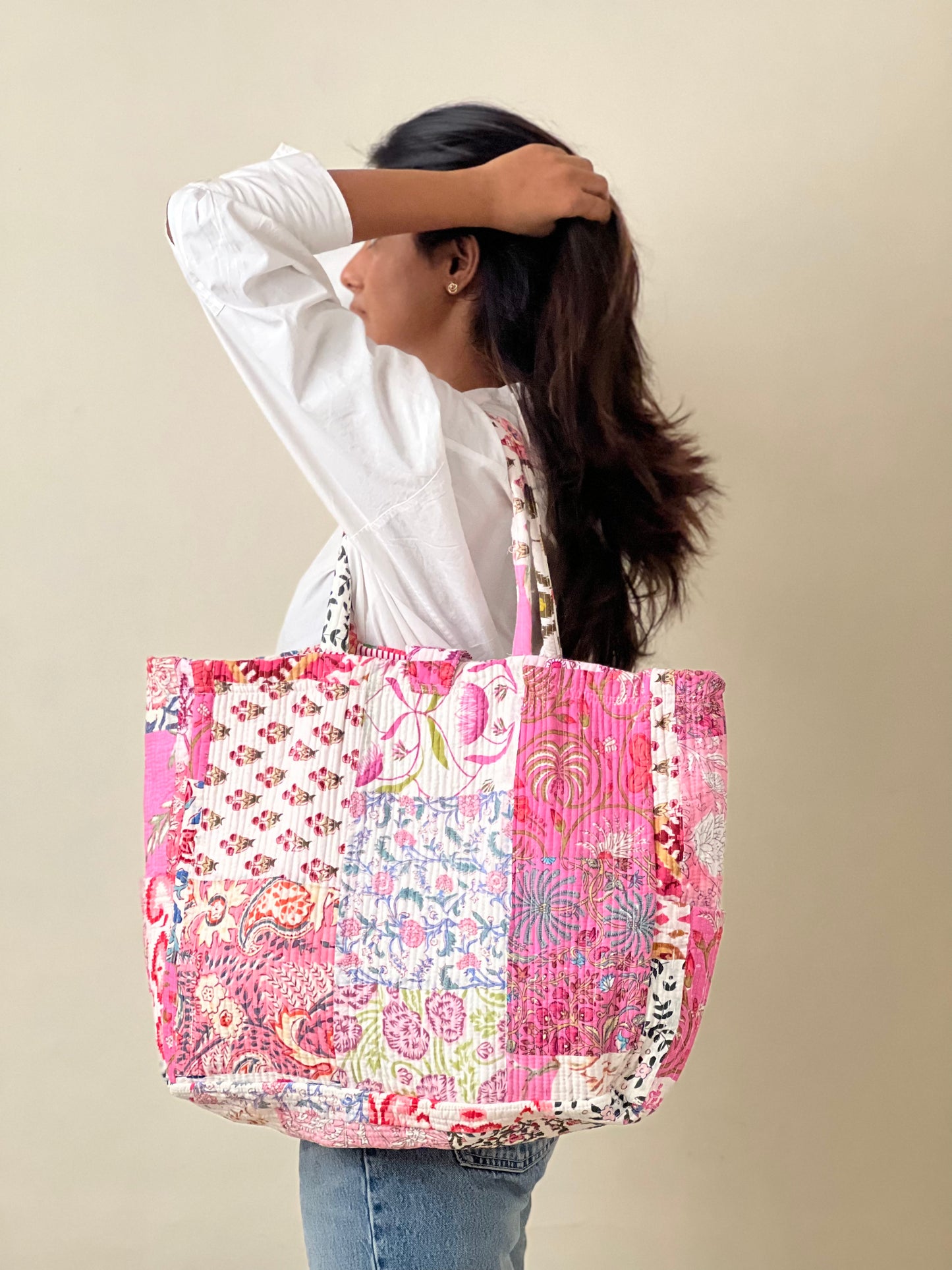 Multi Coloured Patchwork Quilted Everyday Tote Bag