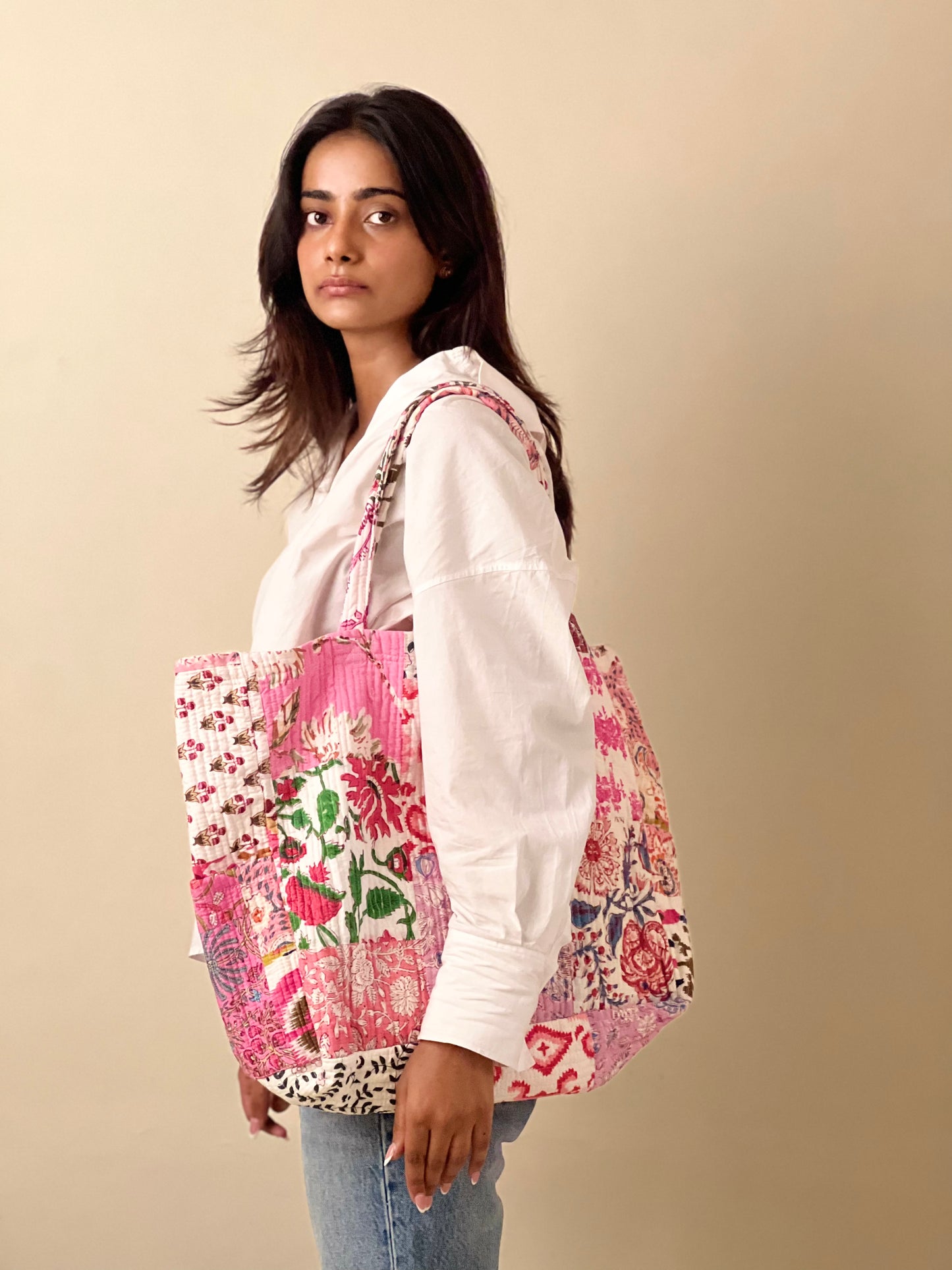 Multi Coloured Patchwork Quilted Everyday Tote Bag