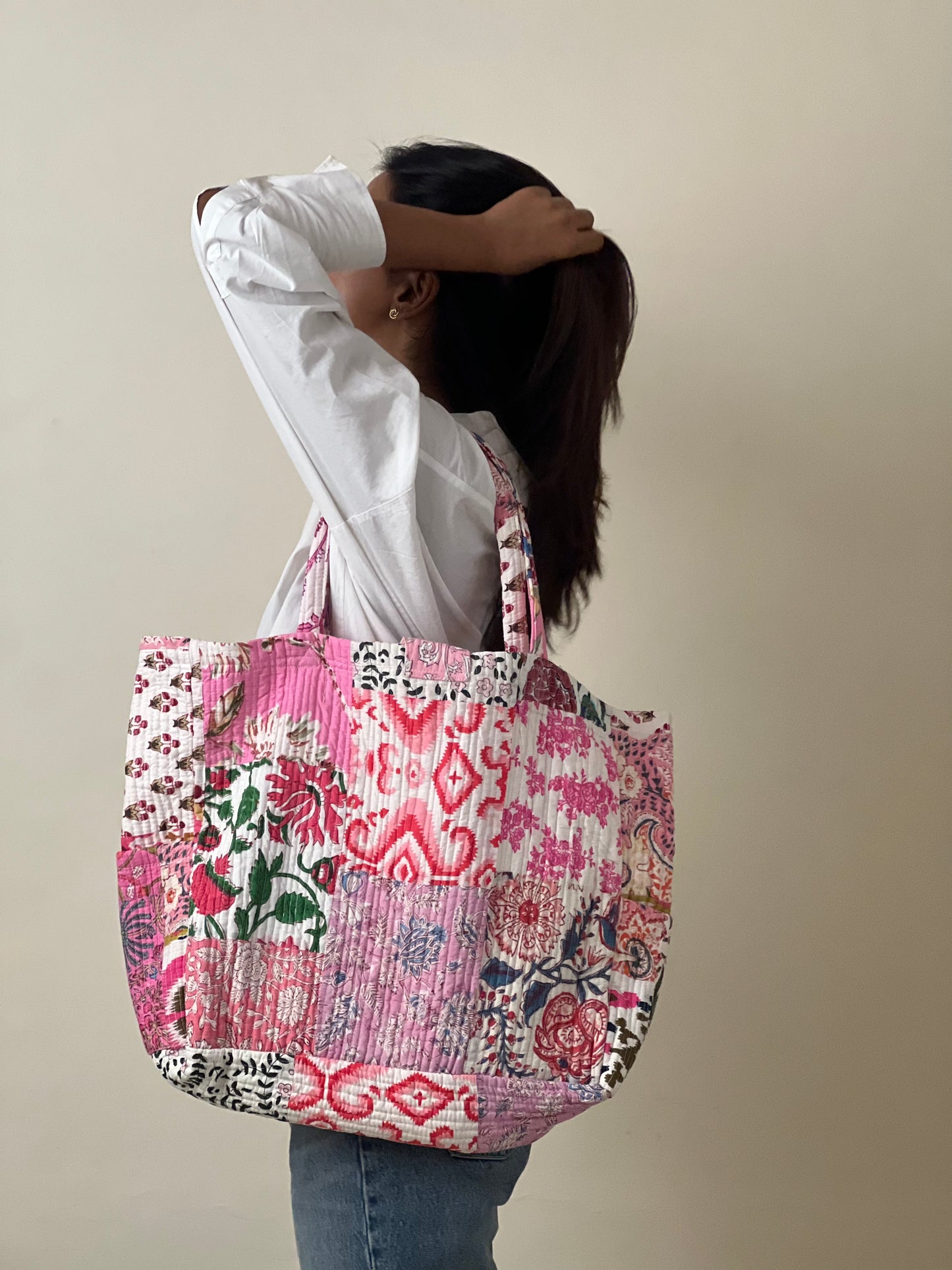 Multi Coloured Patchwork Quilted Everyday Tote Bag