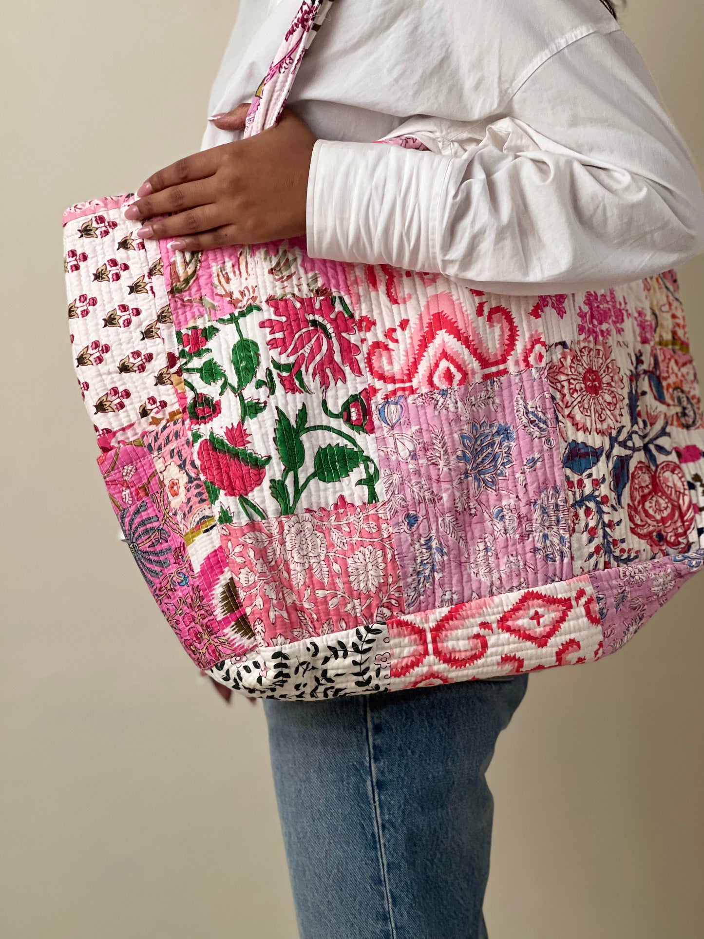 Multi Coloured Patchwork Quilted Everyday Tote Bag