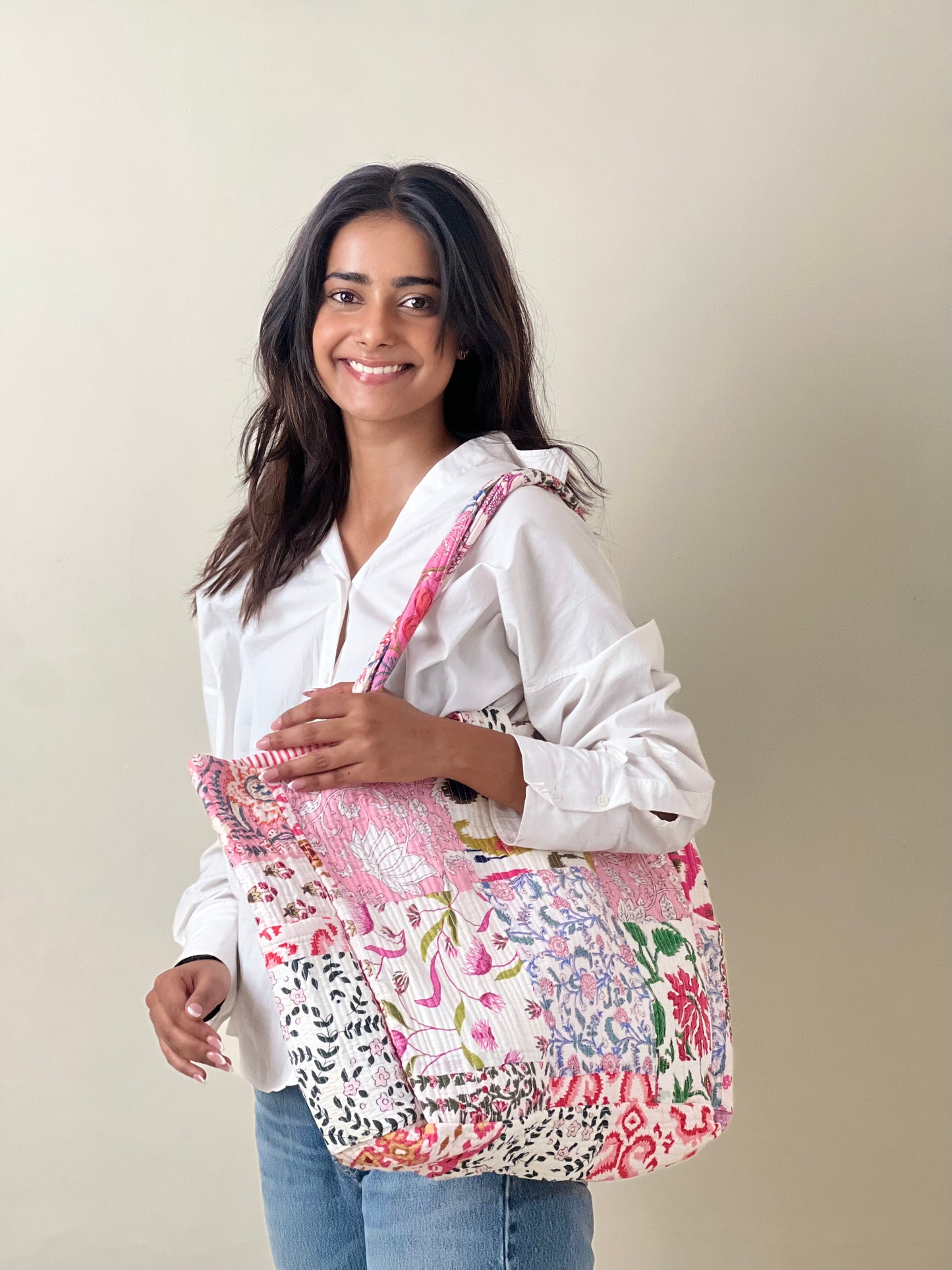 Multi Coloured Patchwork Quilted Everyday Tote Bag