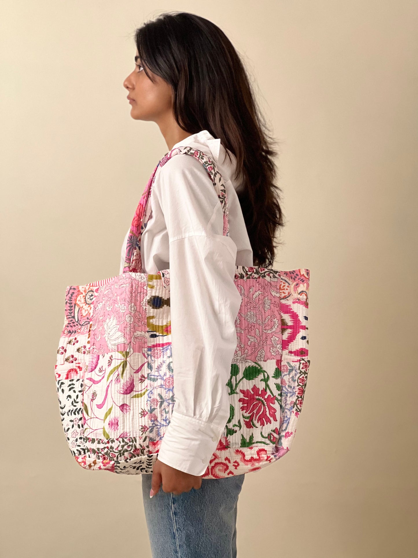 Multi Coloured Patchwork Quilted Everyday Tote Bag