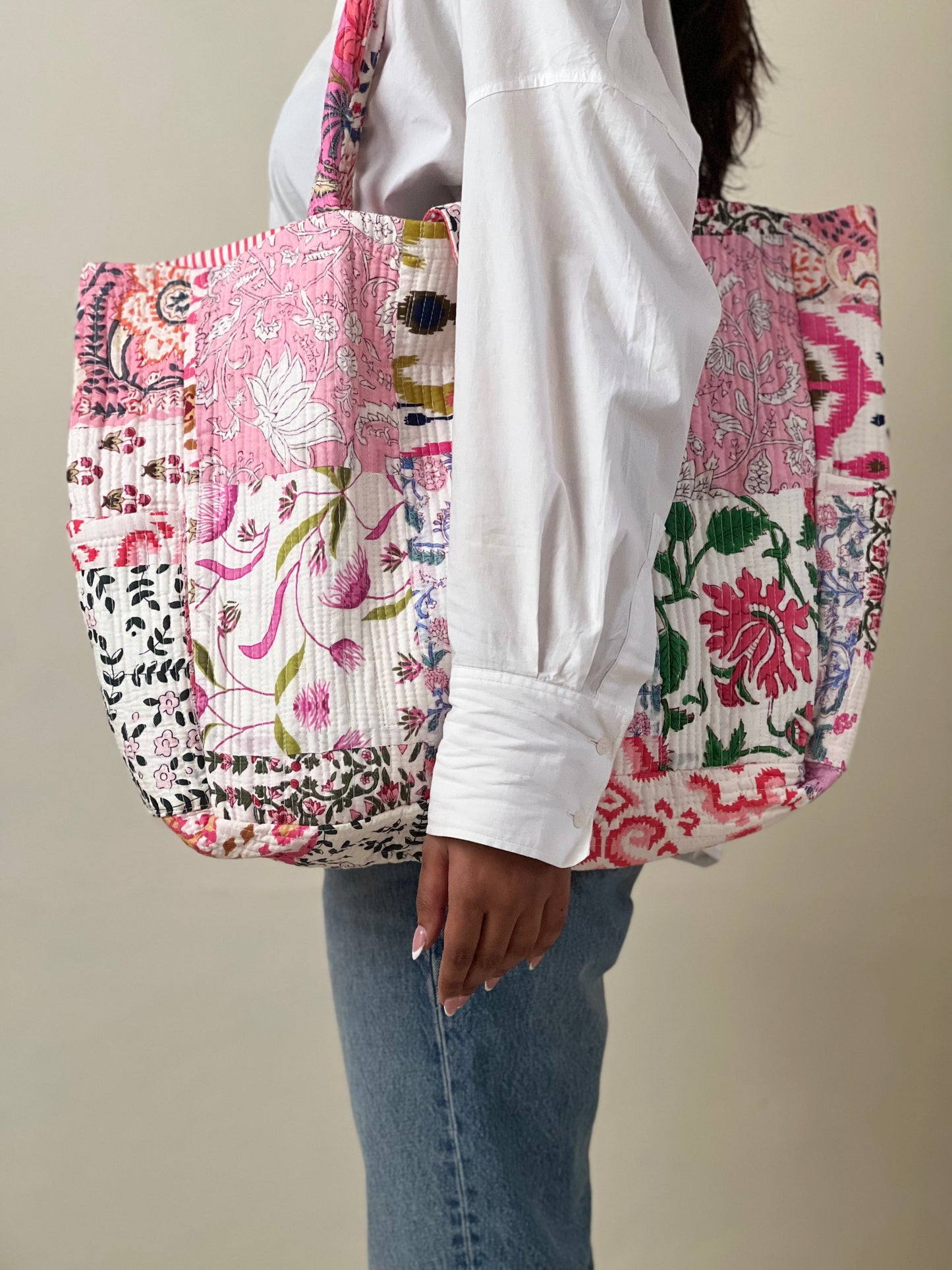 Multi Coloured Patchwork Quilted Everyday Tote Bag
