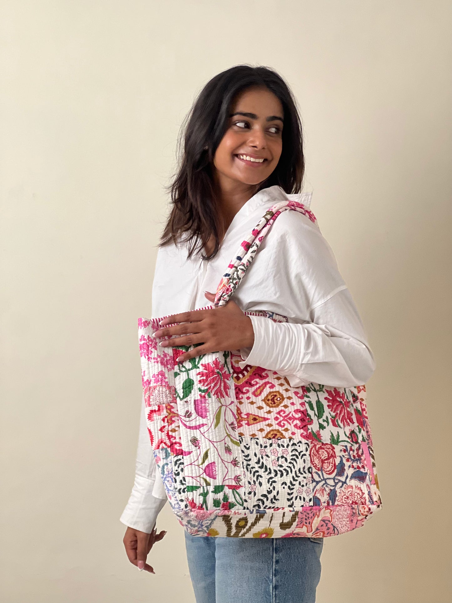 Multi Coloured Patchwork Quilted Everyday Tote Bag