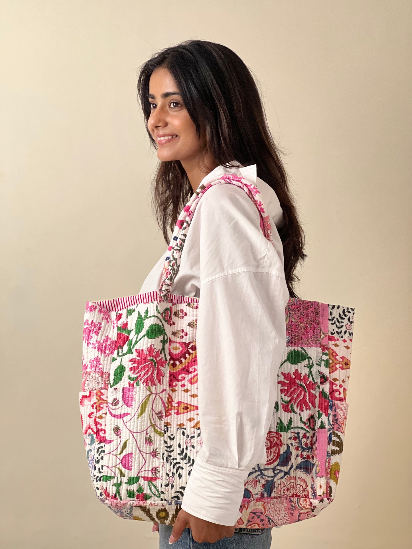 Multi Coloured Patchwork Quilted Everyday Tote Bag