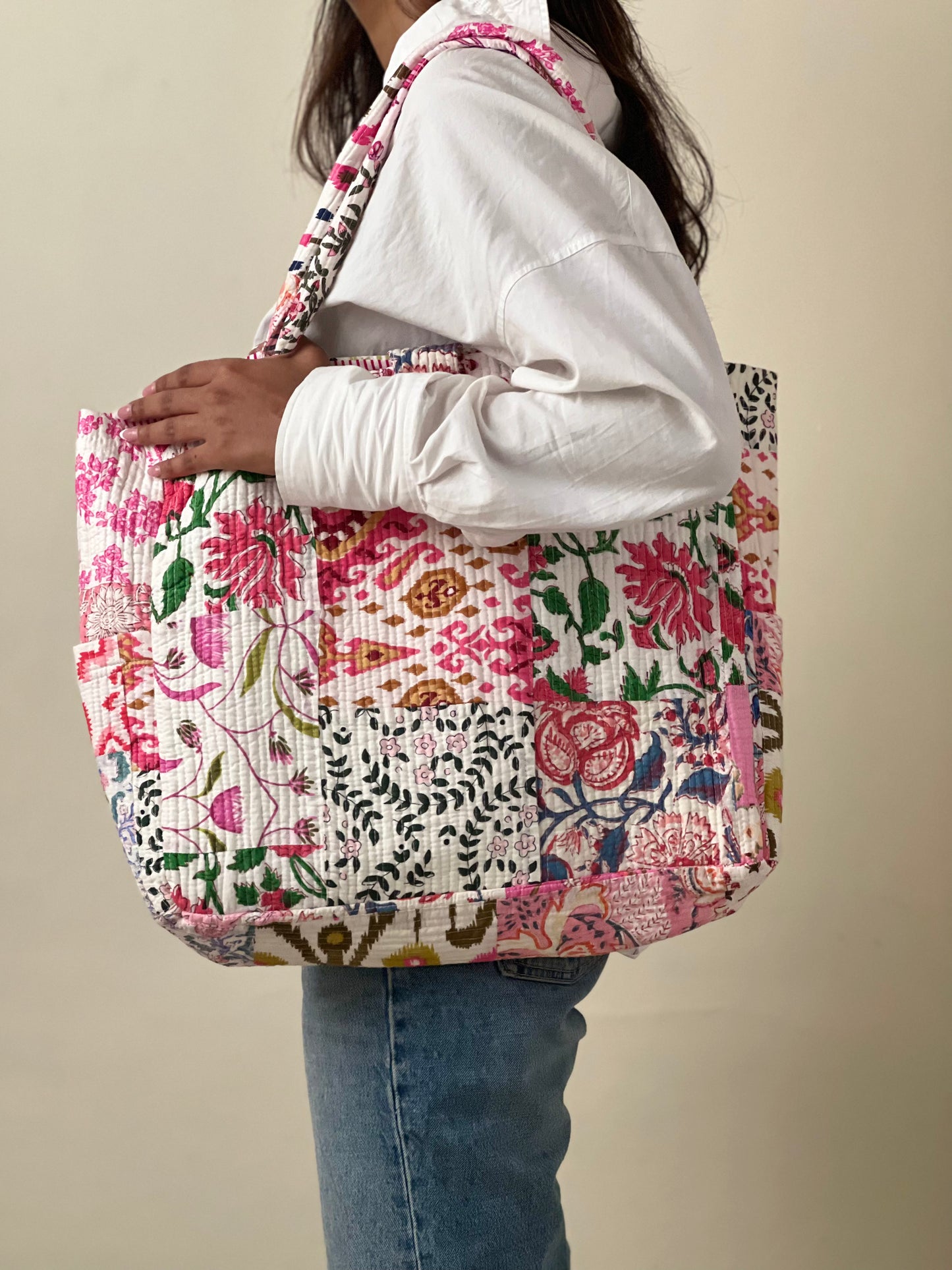 Multi Coloured Patchwork Quilted Everyday Tote Bag