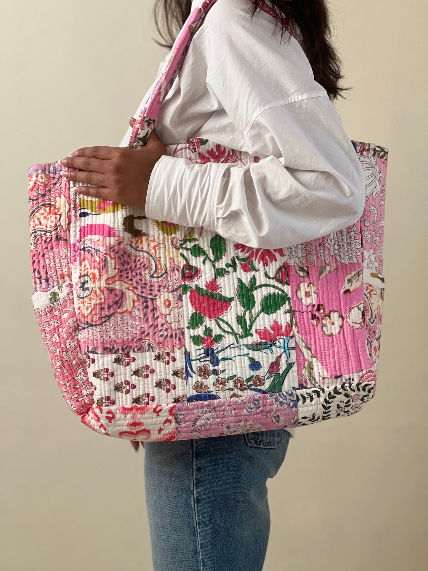 Multi Coloured Patchwork Quilted Everyday Tote Bag