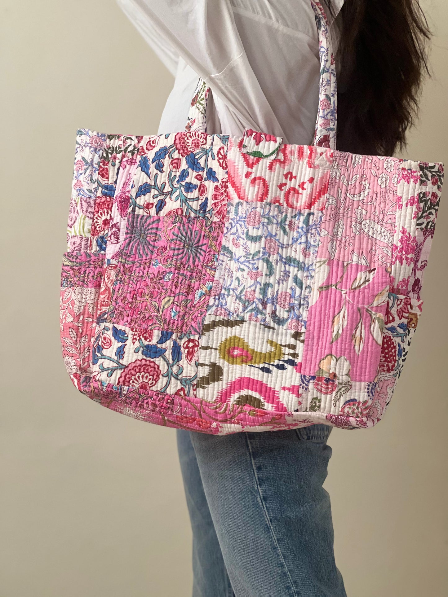 Multi Coloured Patchwork Quilted Everyday Tote Bag