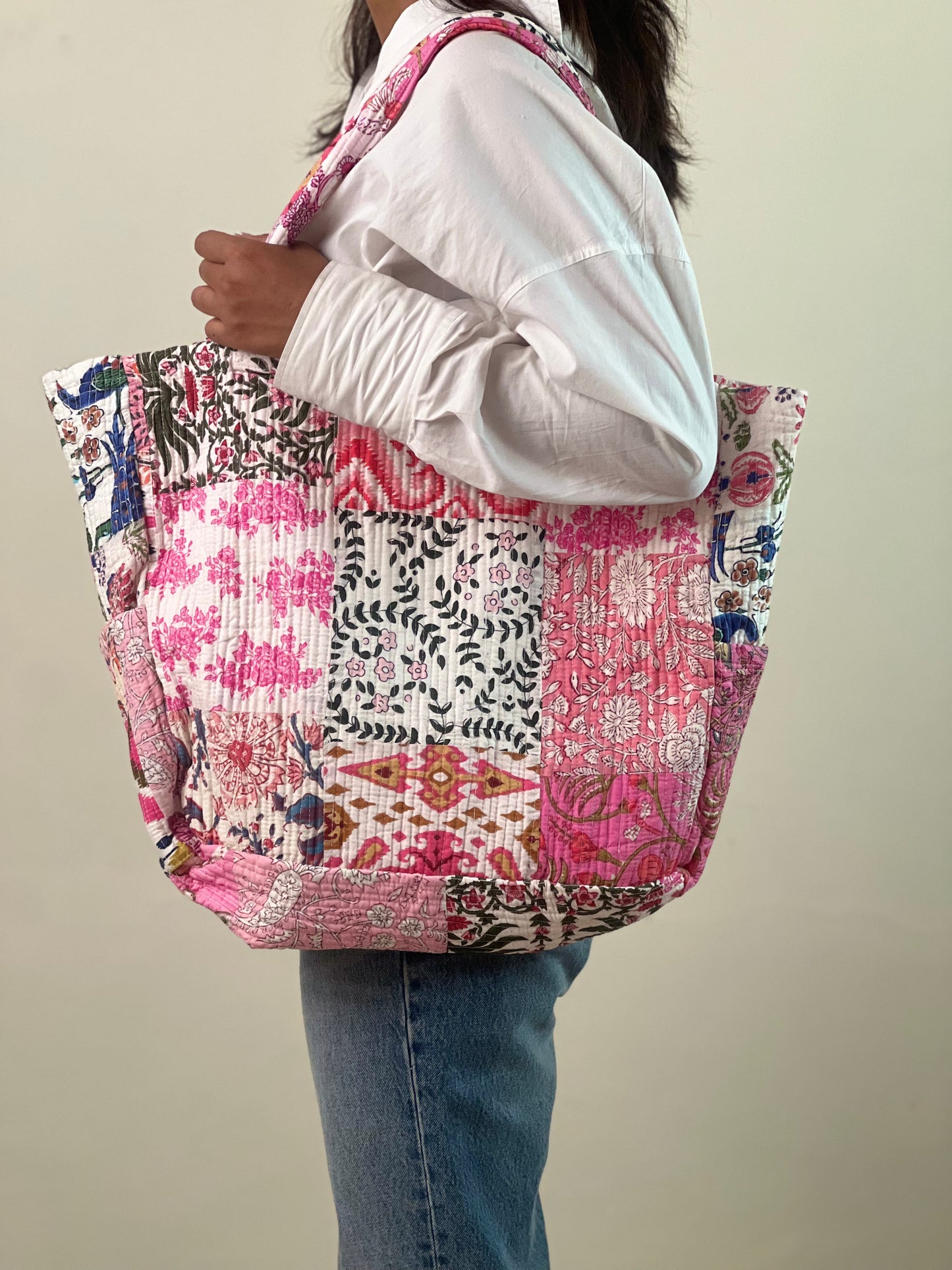 Multi Coloured Patchwork Quilted Everyday Tote Bag