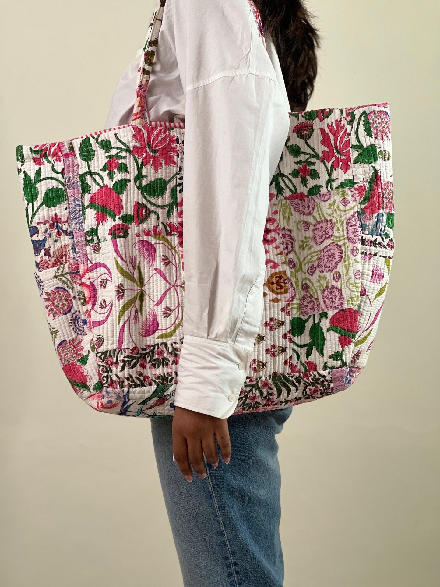 Multi Coloured Patchwork Quilted Everyday Tote Bag