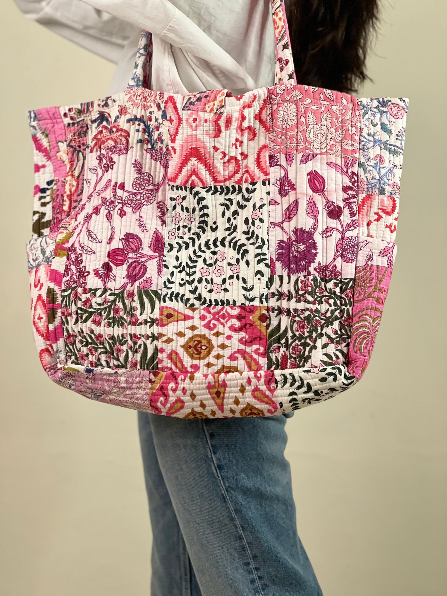 Multi Coloured Patchwork Quilted Everyday Tote Bag