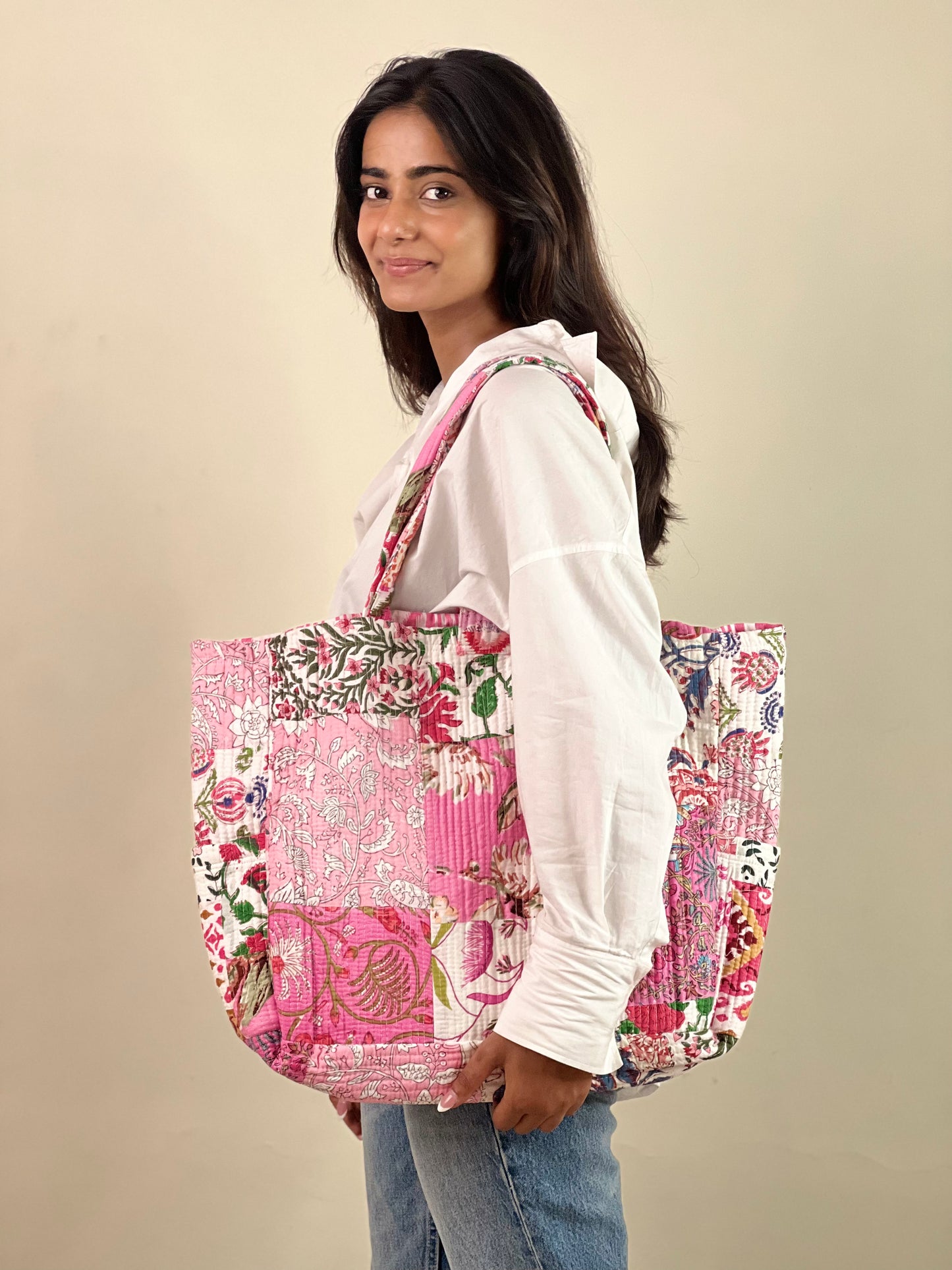 Multi Coloured Patchwork Quilted Everyday Tote Bag