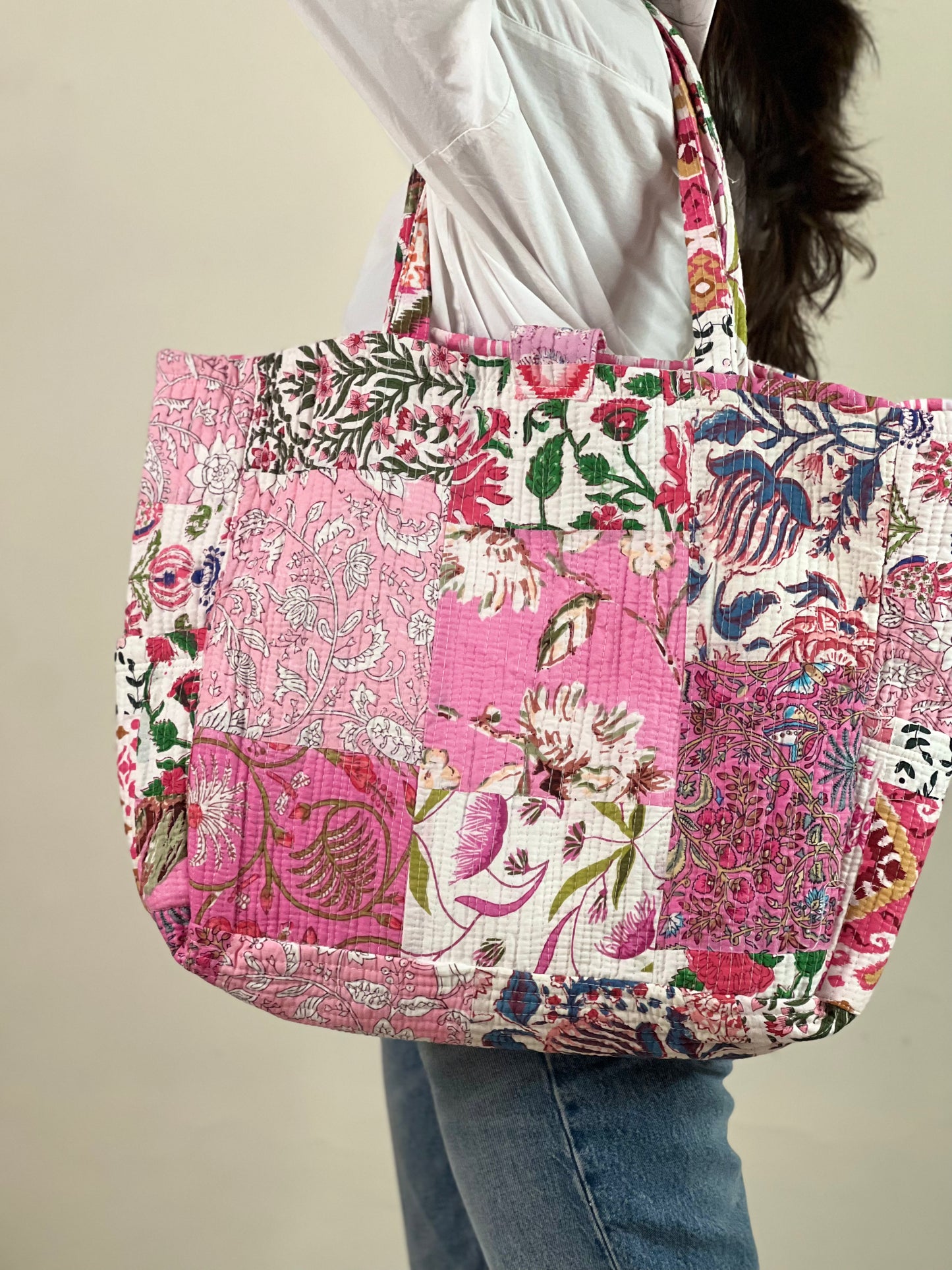 Multi Coloured Patchwork Quilted Everyday Tote Bag