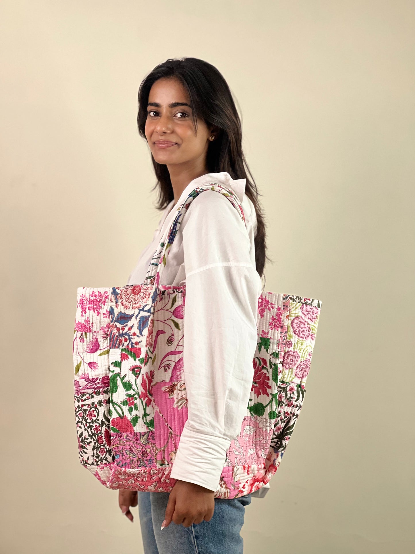 Multi Coloured Patchwork Quilted Everyday Tote Bag