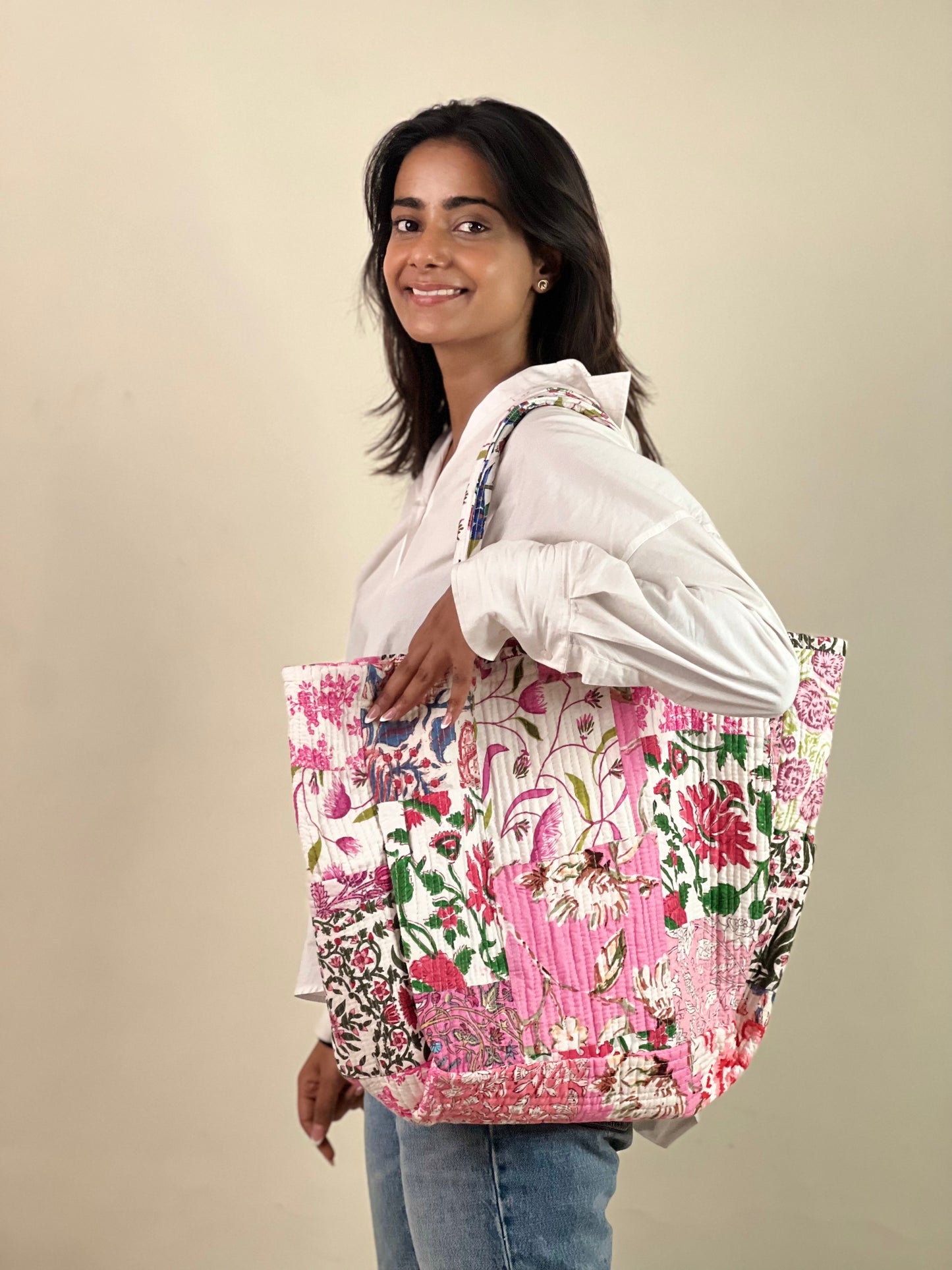 Multi Coloured Patchwork Quilted Everyday Tote Bag