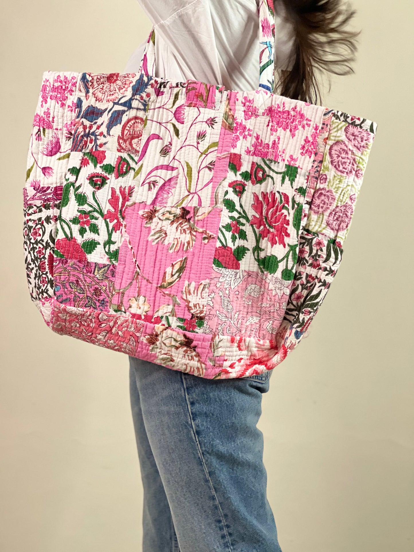 Multi Coloured Patchwork Quilted Everyday Tote Bag