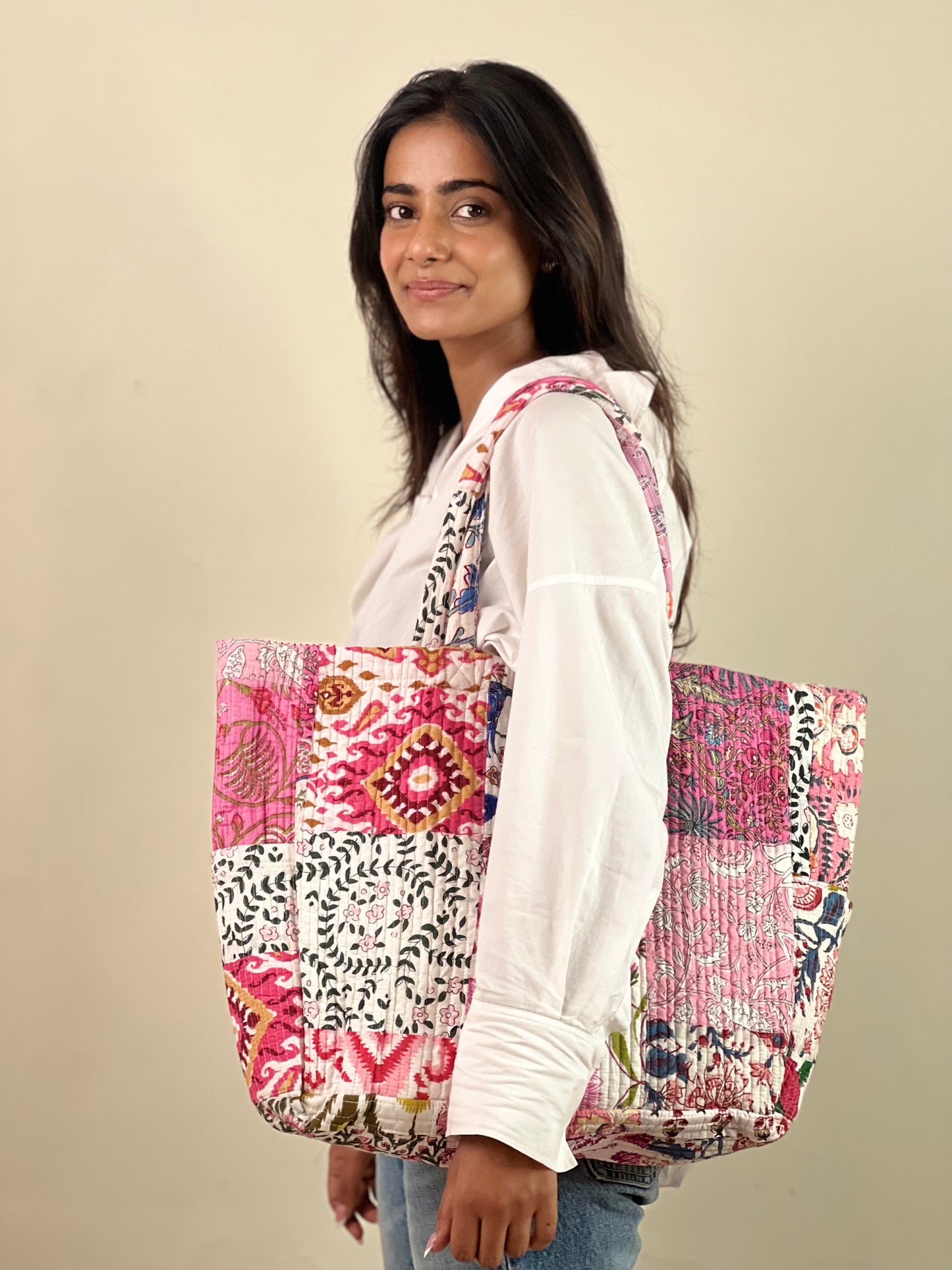 Multi Coloured Patchwork Quilted Everyday Tote Bag