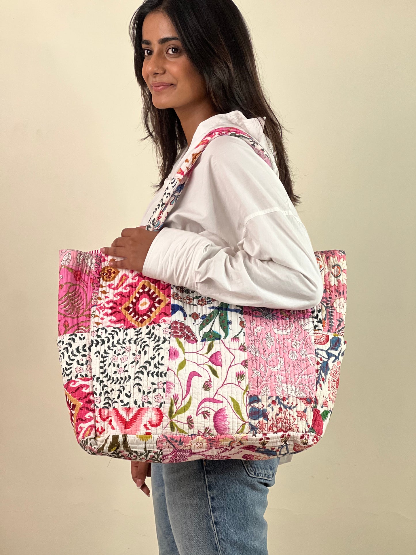 Multi Coloured Patchwork Quilted Everyday Tote Bag