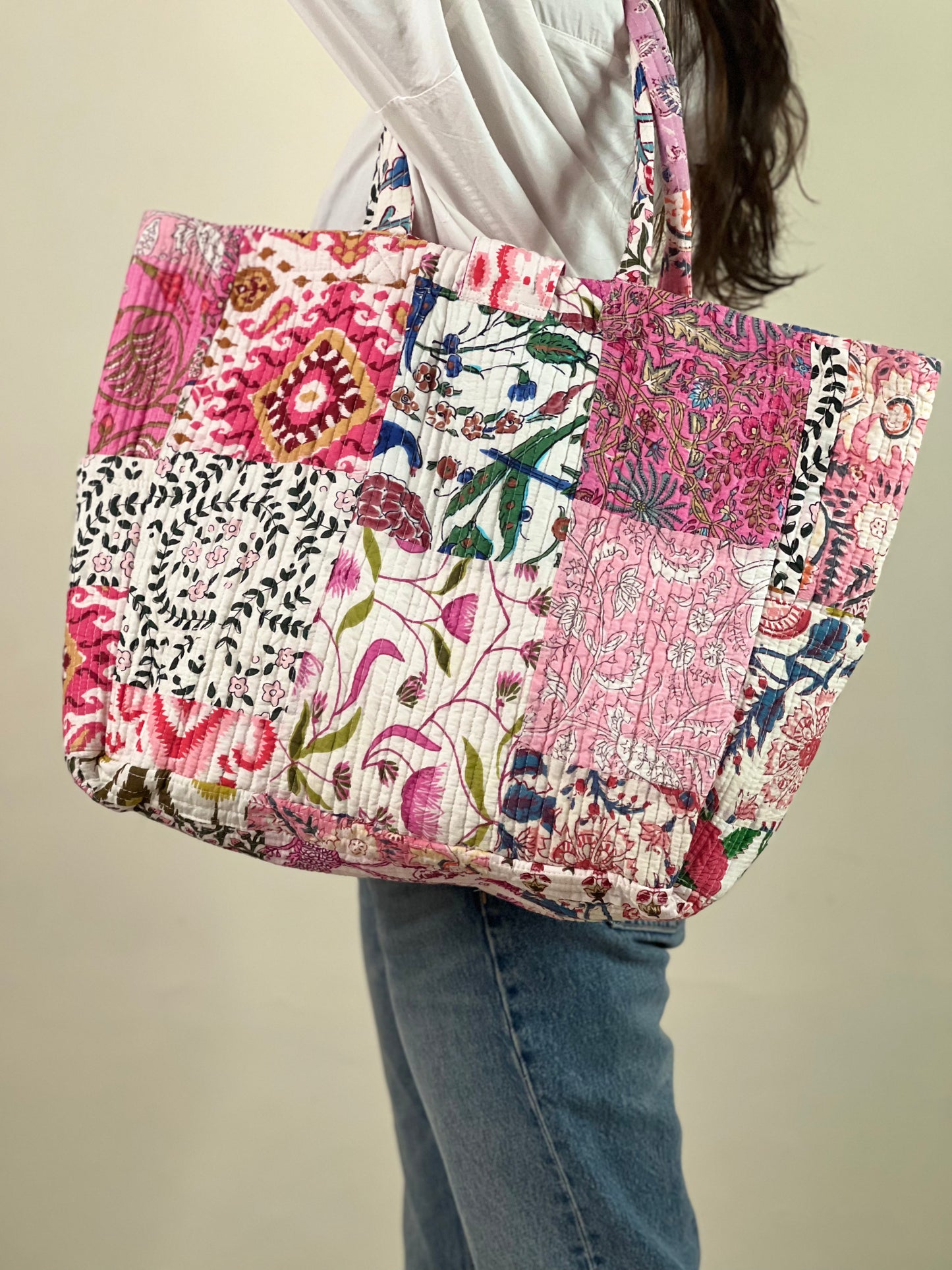 Multi Coloured Patchwork Quilted Everyday Tote Bag
