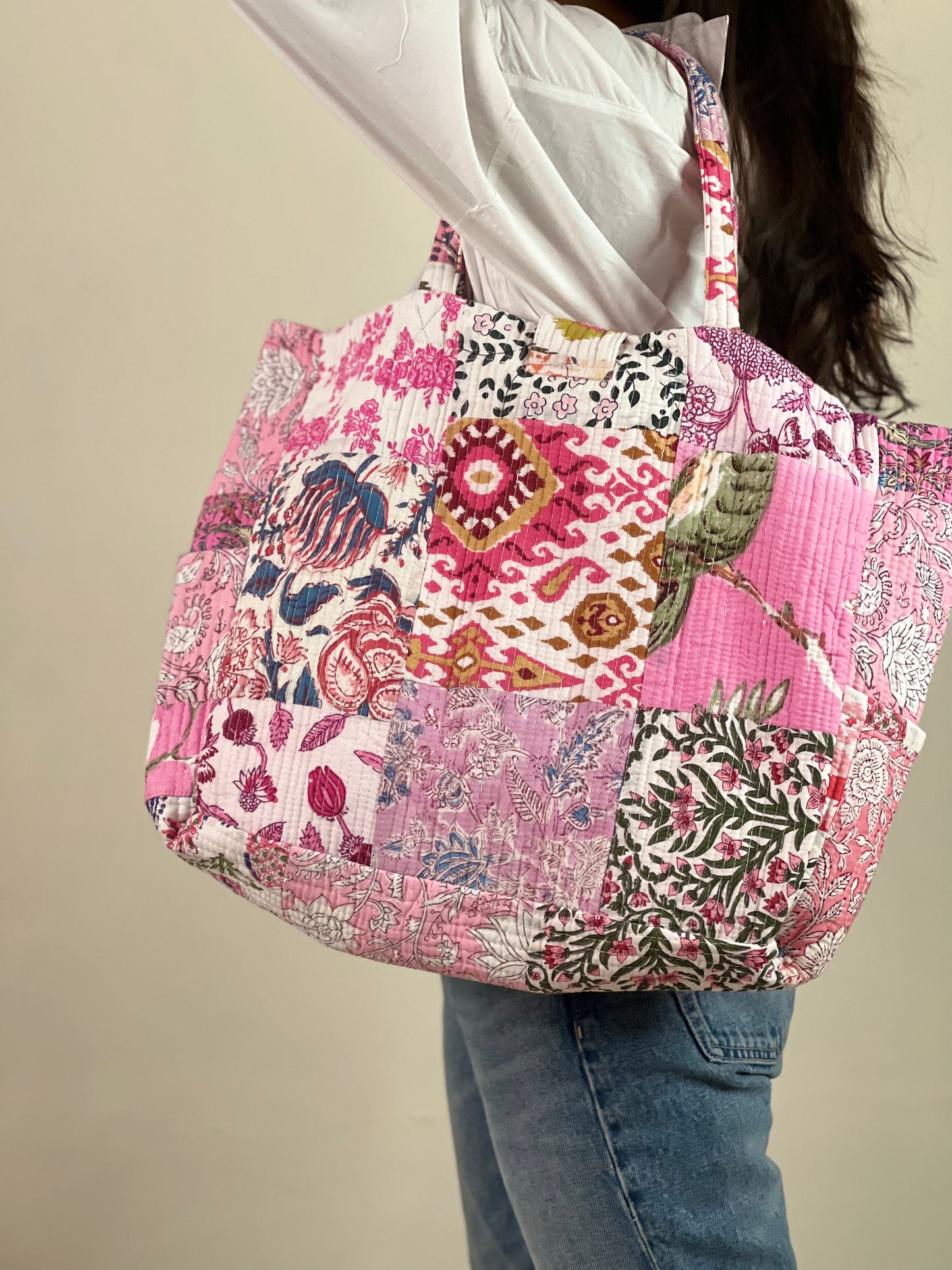 Multi Coloured Patchwork Quilted Everyday Tote Bag