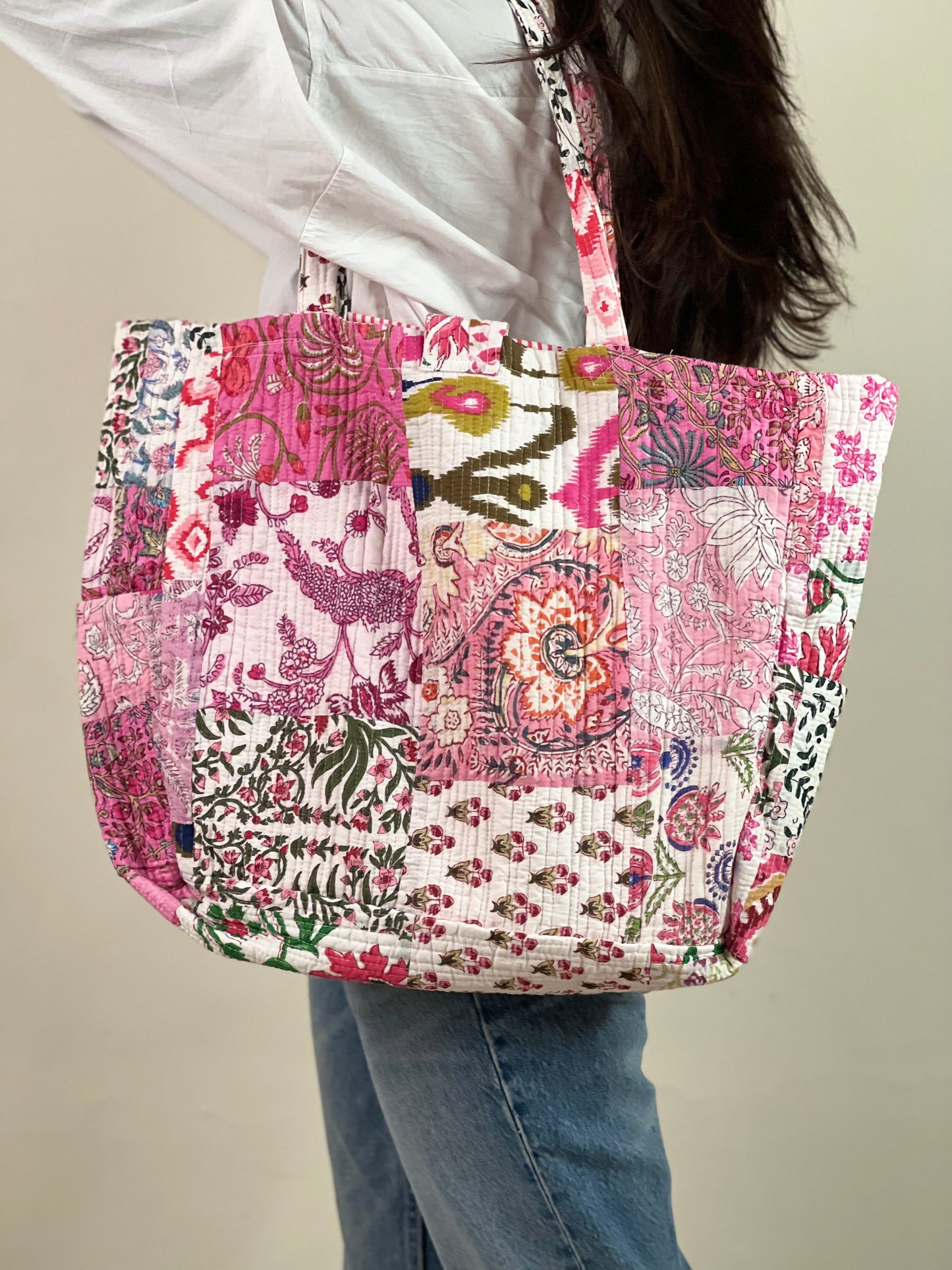 Multi Coloured Patchwork Quilted Everyday Tote Bag