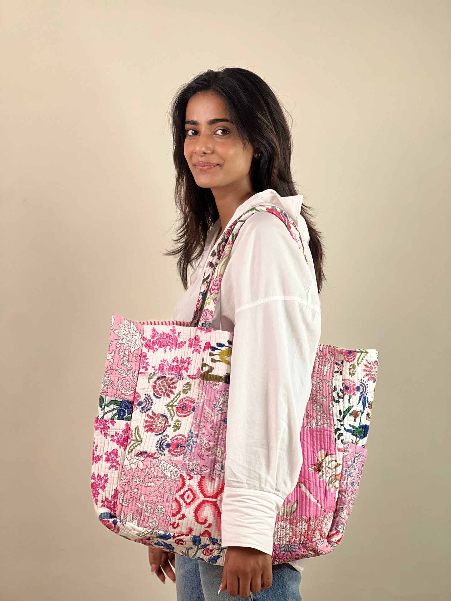 Multi Coloured Patchwork Quilted Everyday Tote Bag