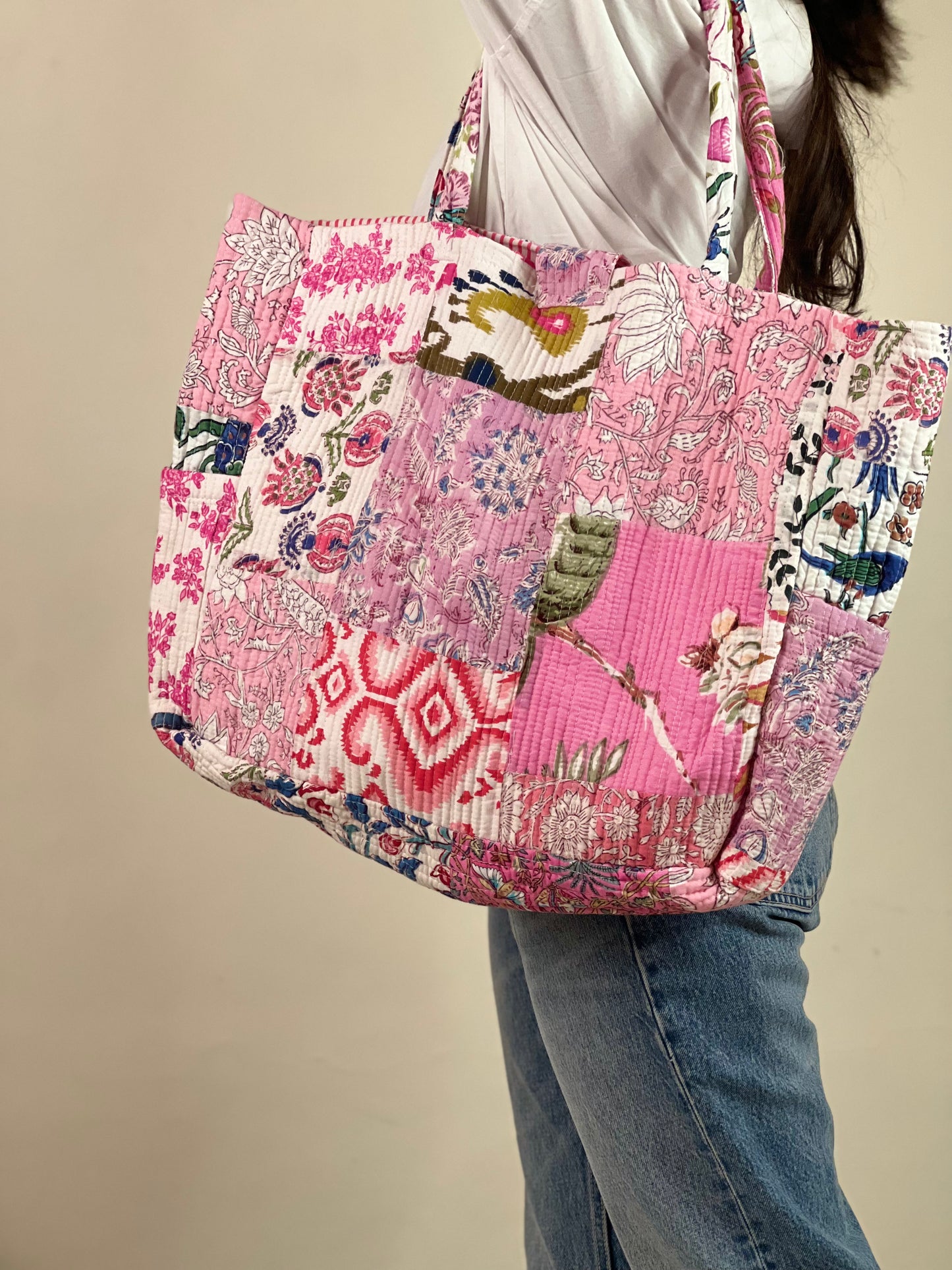 Multi Coloured Patchwork Quilted Everyday Tote Bag