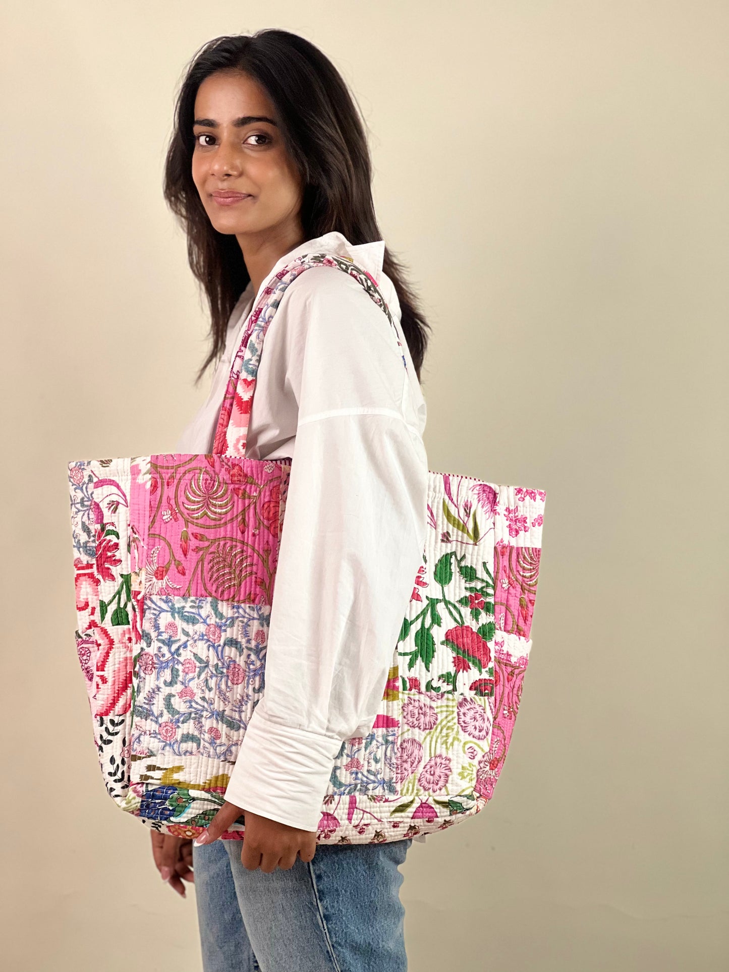 Multi Coloured Patchwork Quilted Everyday Tote Bag