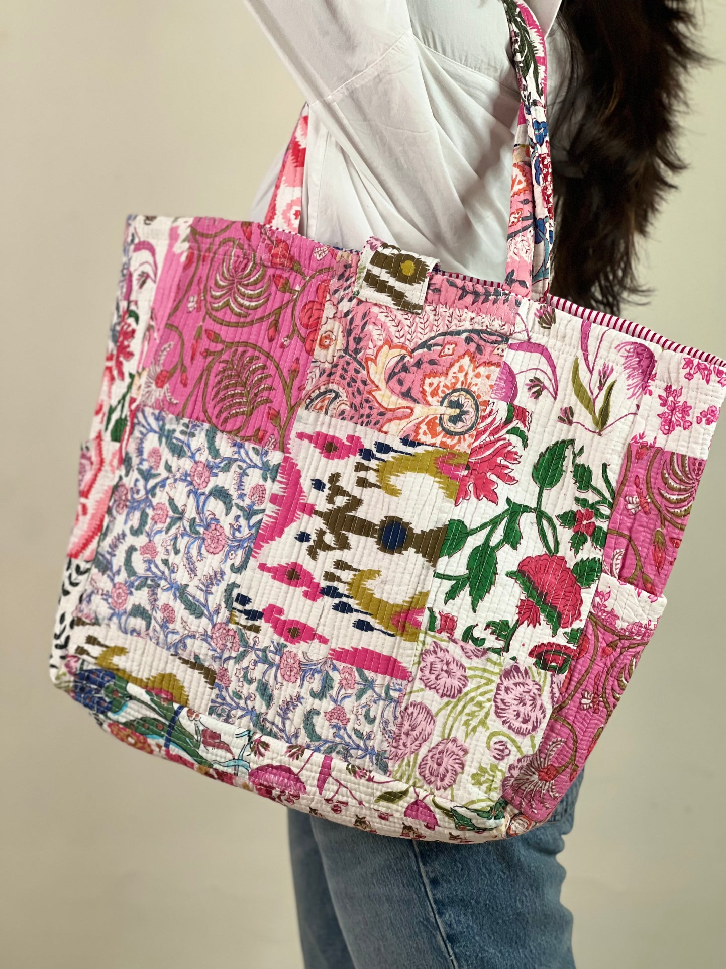 Multi Coloured Patchwork Quilted Everyday Tote Bag