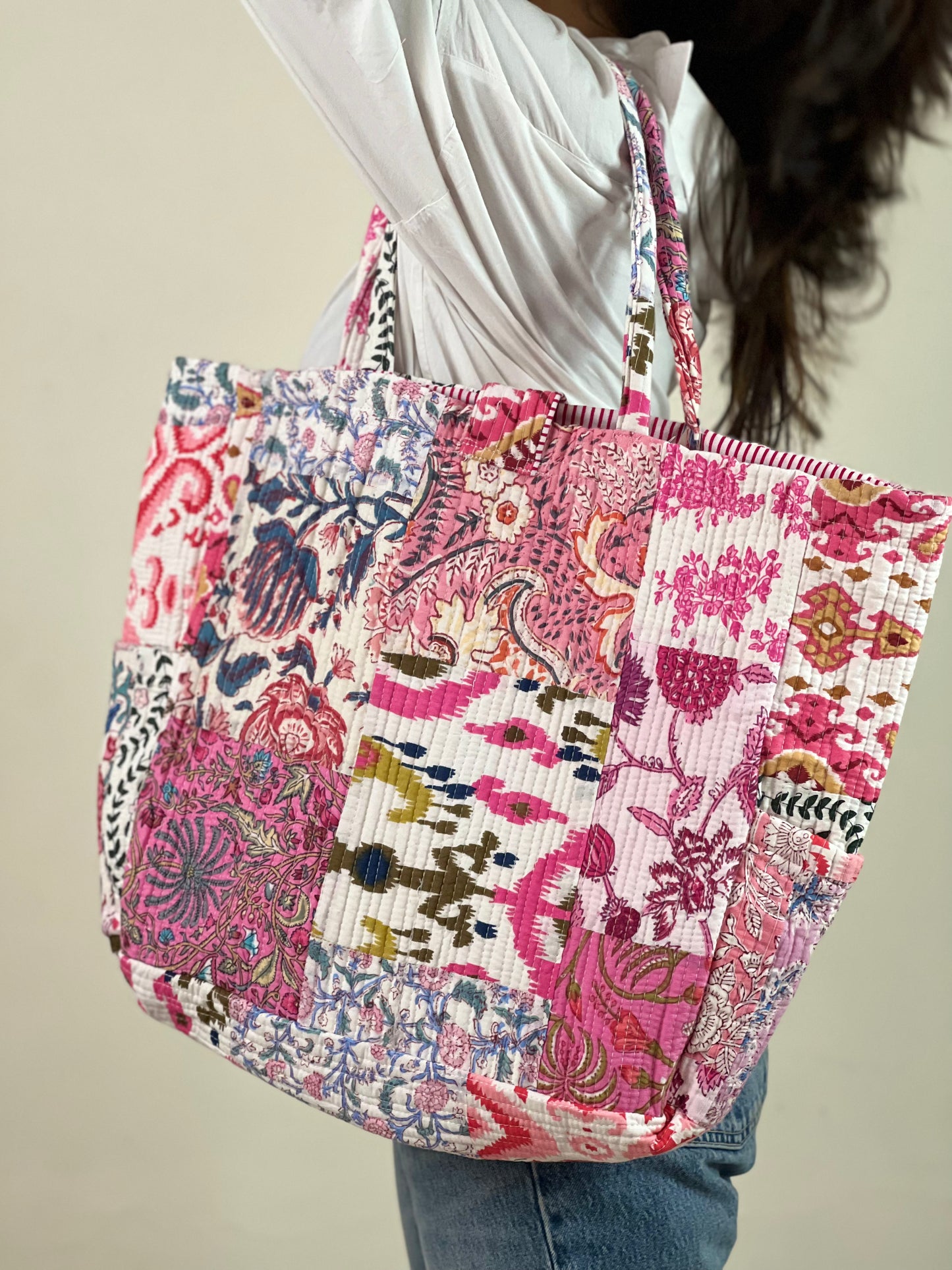 Multi Coloured Patchwork Quilted Everyday Tote Bag