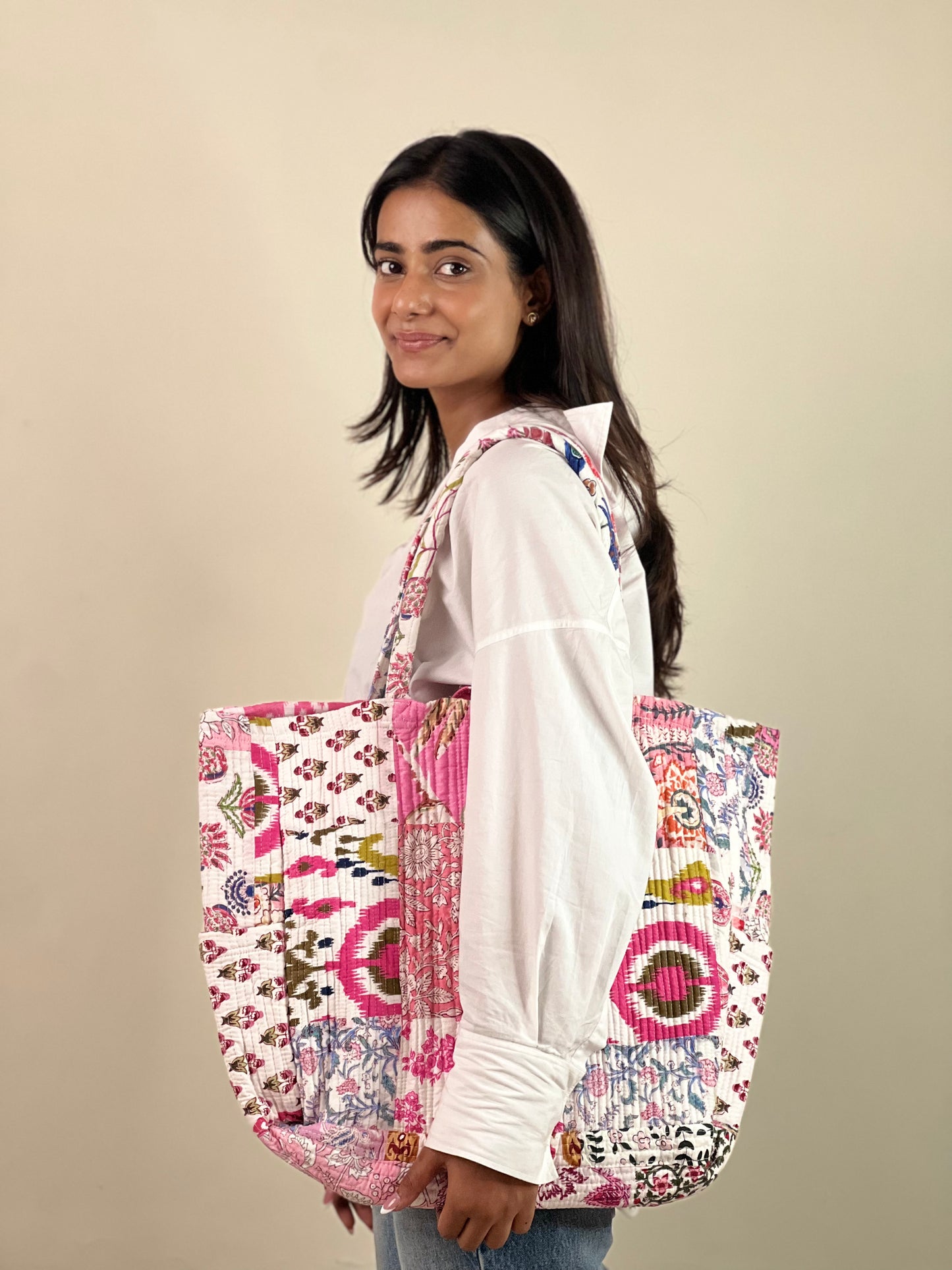 Multi Coloured Patchwork Quilted Everyday Tote Bag