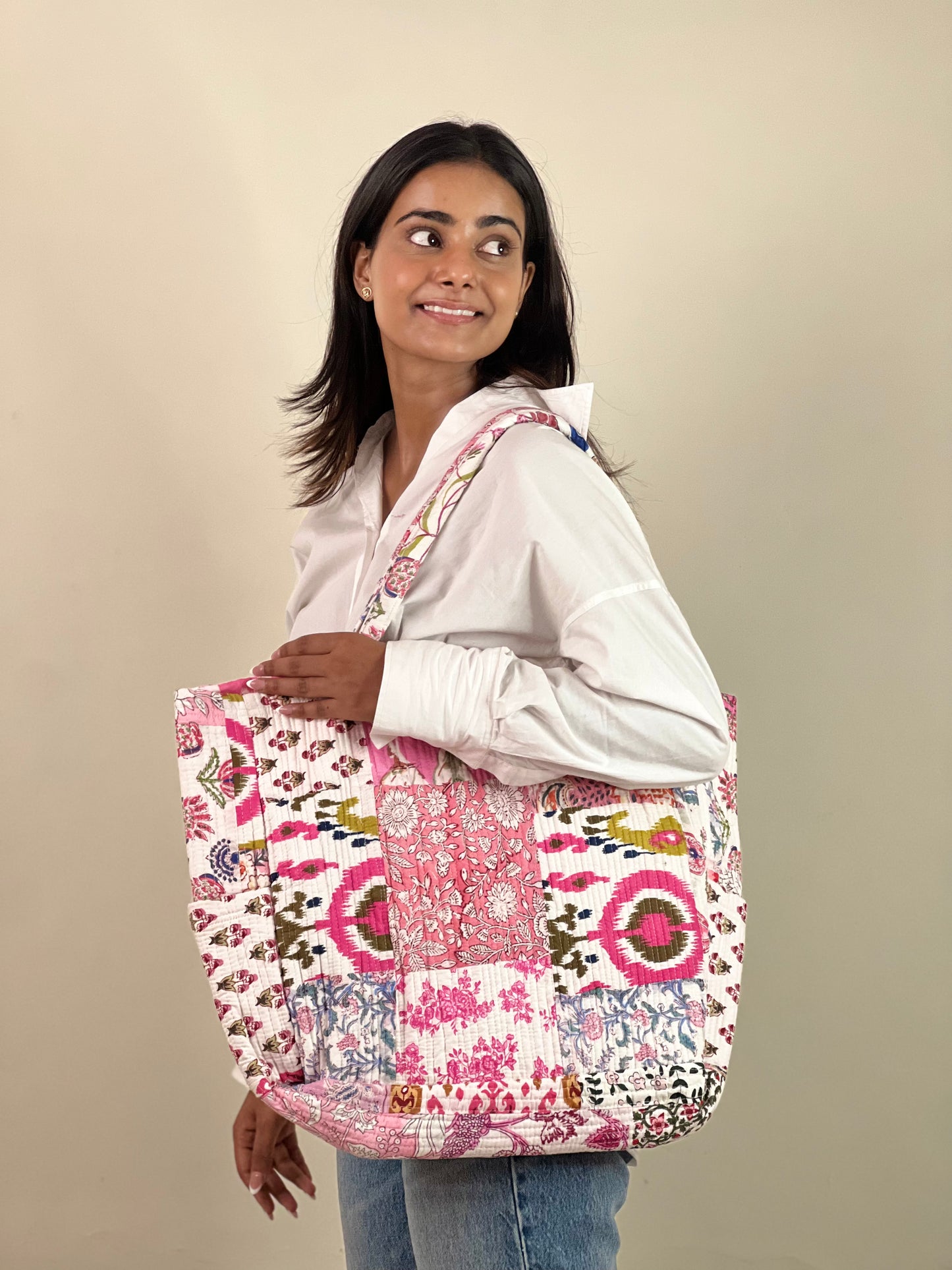 Multi Coloured Patchwork Quilted Everyday Tote Bag