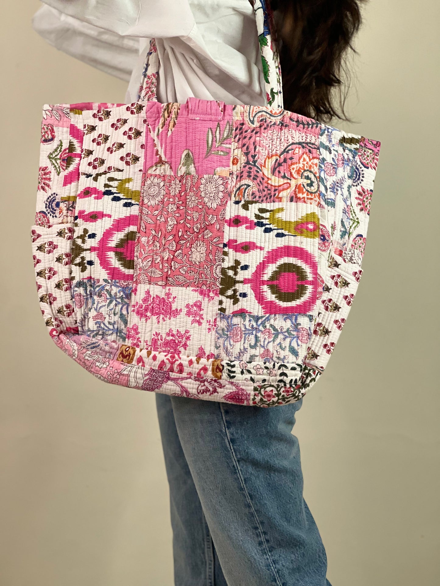 Multi Coloured Patchwork Quilted Everyday Tote Bag