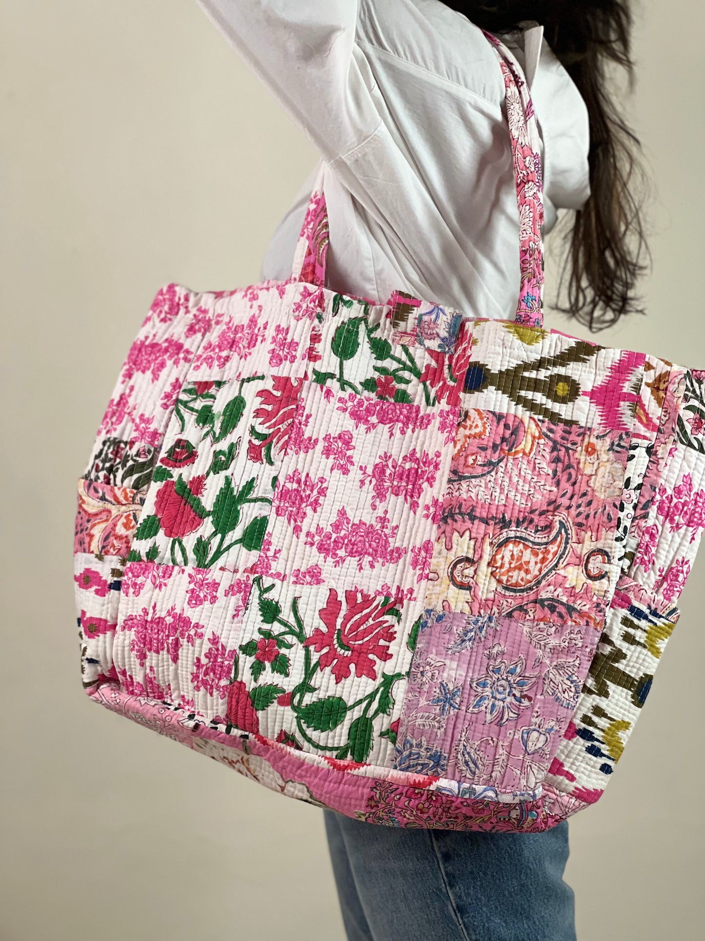 Multi Coloured Patchwork Quilted Everyday Tote Bag