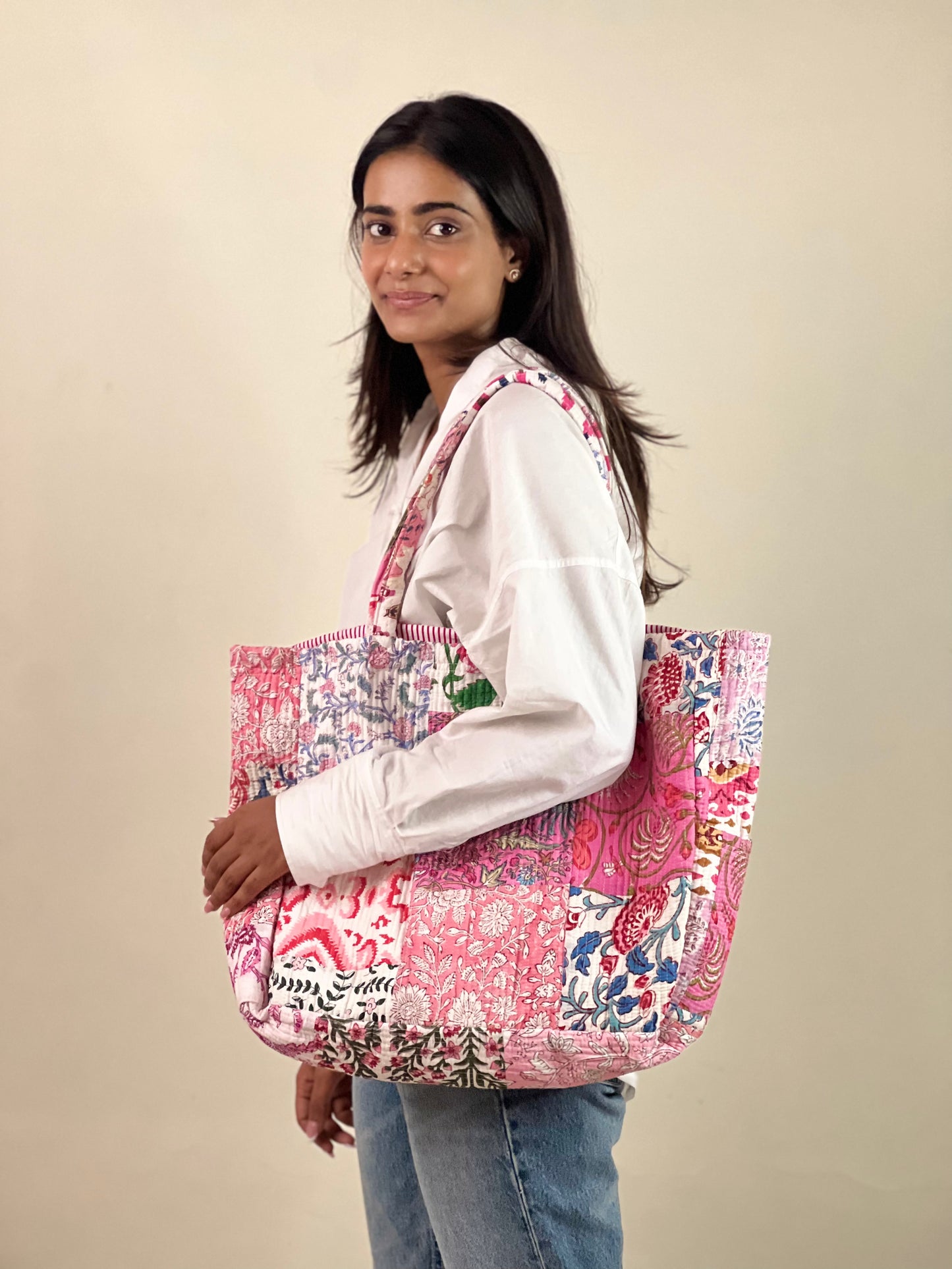 Multi Coloured Patchwork Quilted Everyday Tote Bag