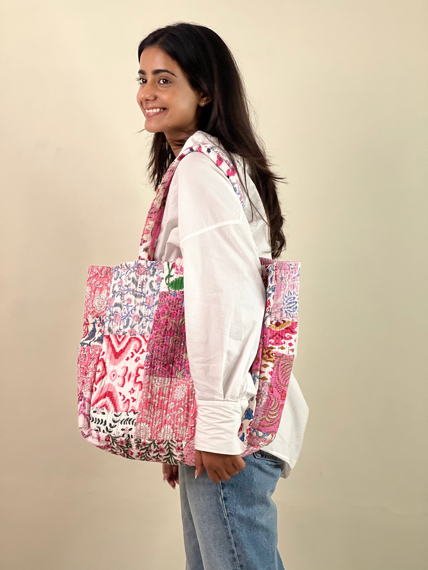 Multi Coloured Patchwork Quilted Everyday Tote Bag