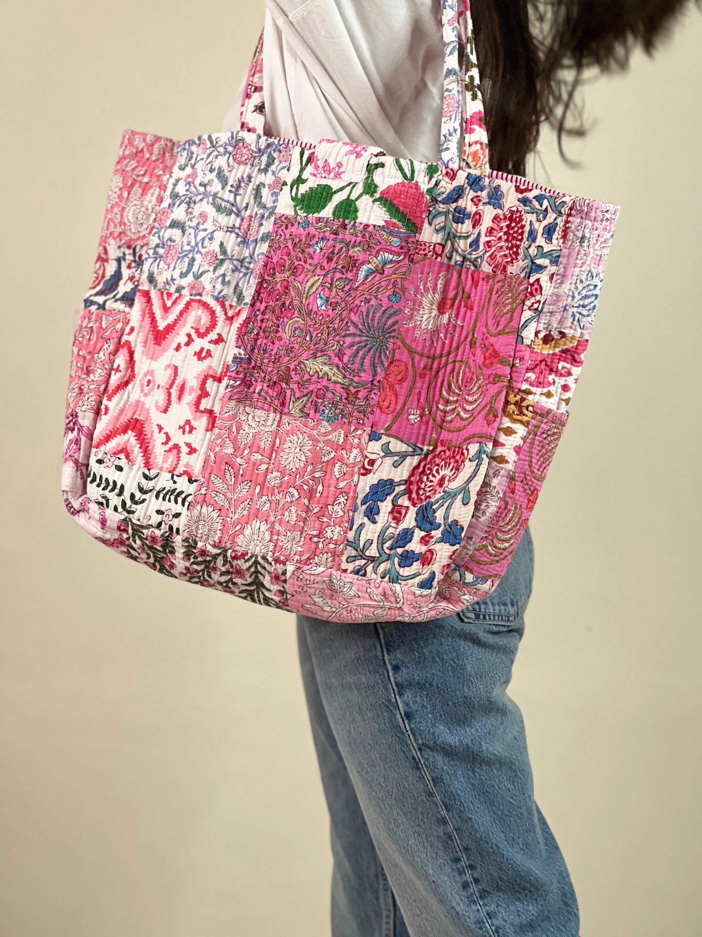 Multi Coloured Patchwork Quilted Everyday Tote Bag