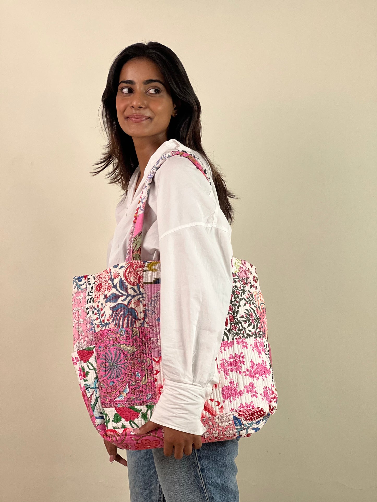 Multi Coloured Patchwork Quilted Everyday Tote Bag