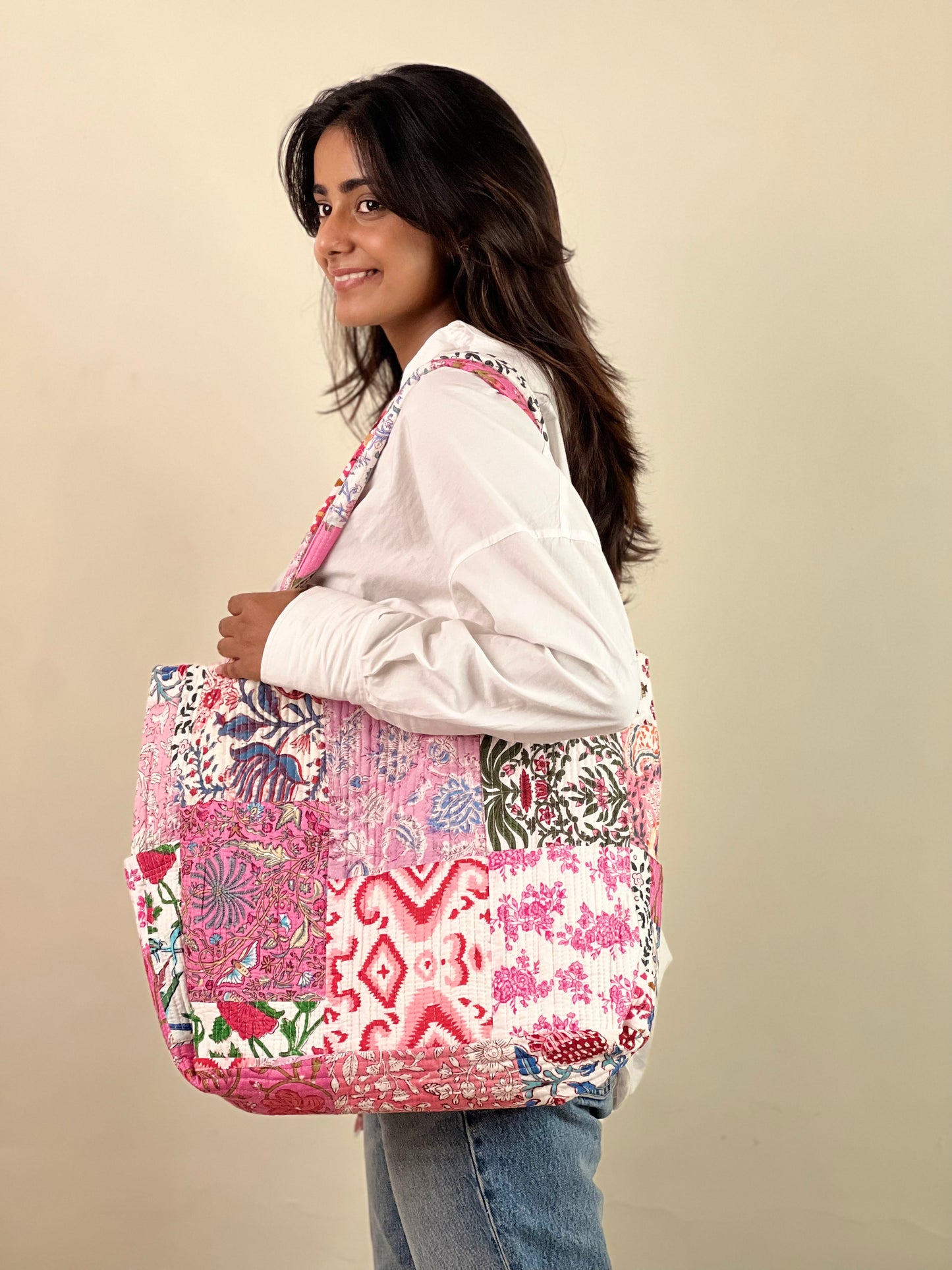 Multi Coloured Patchwork Quilted Everyday Tote Bag