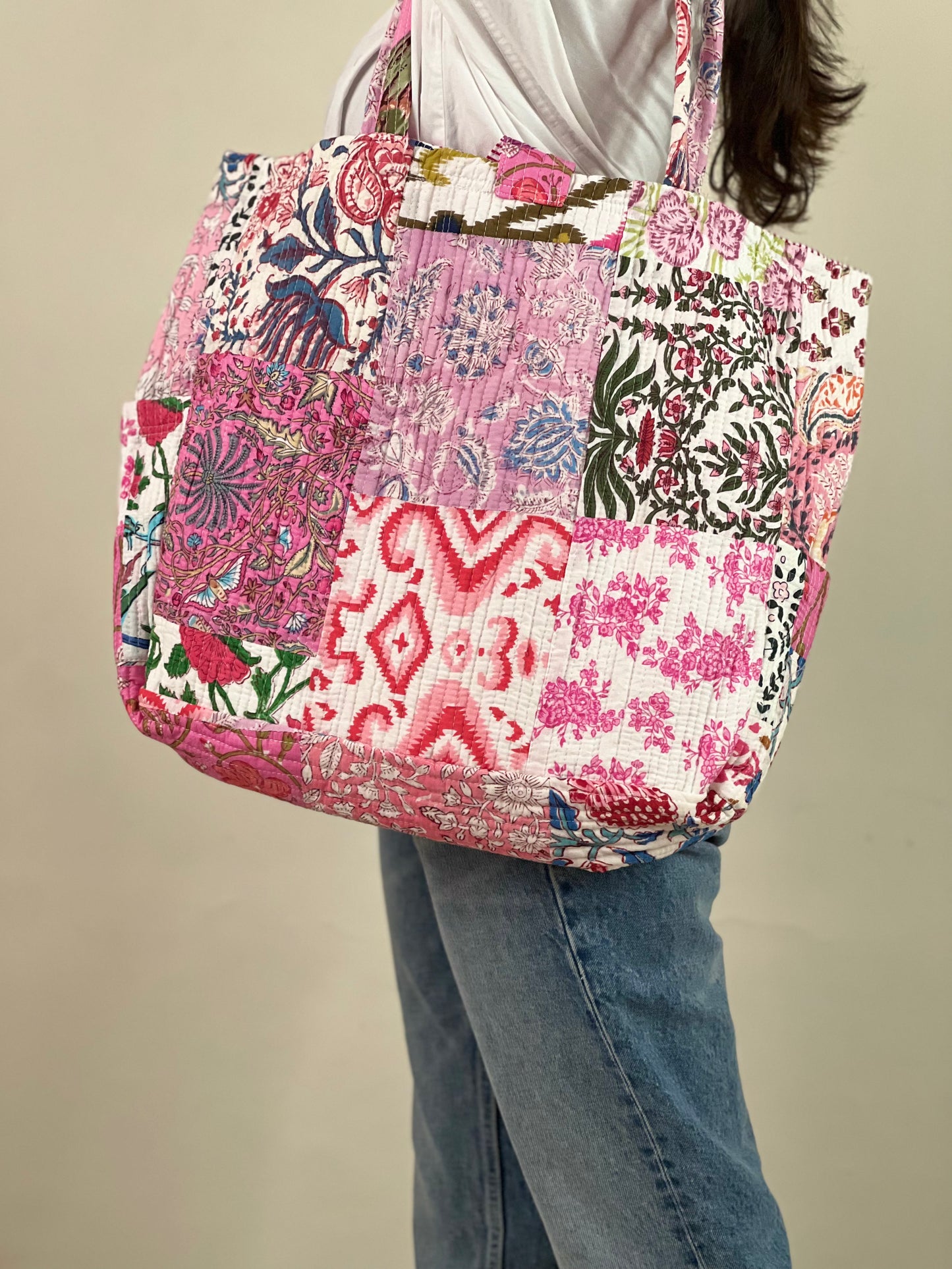 Multi Coloured Patchwork Quilted Everyday Tote Bag